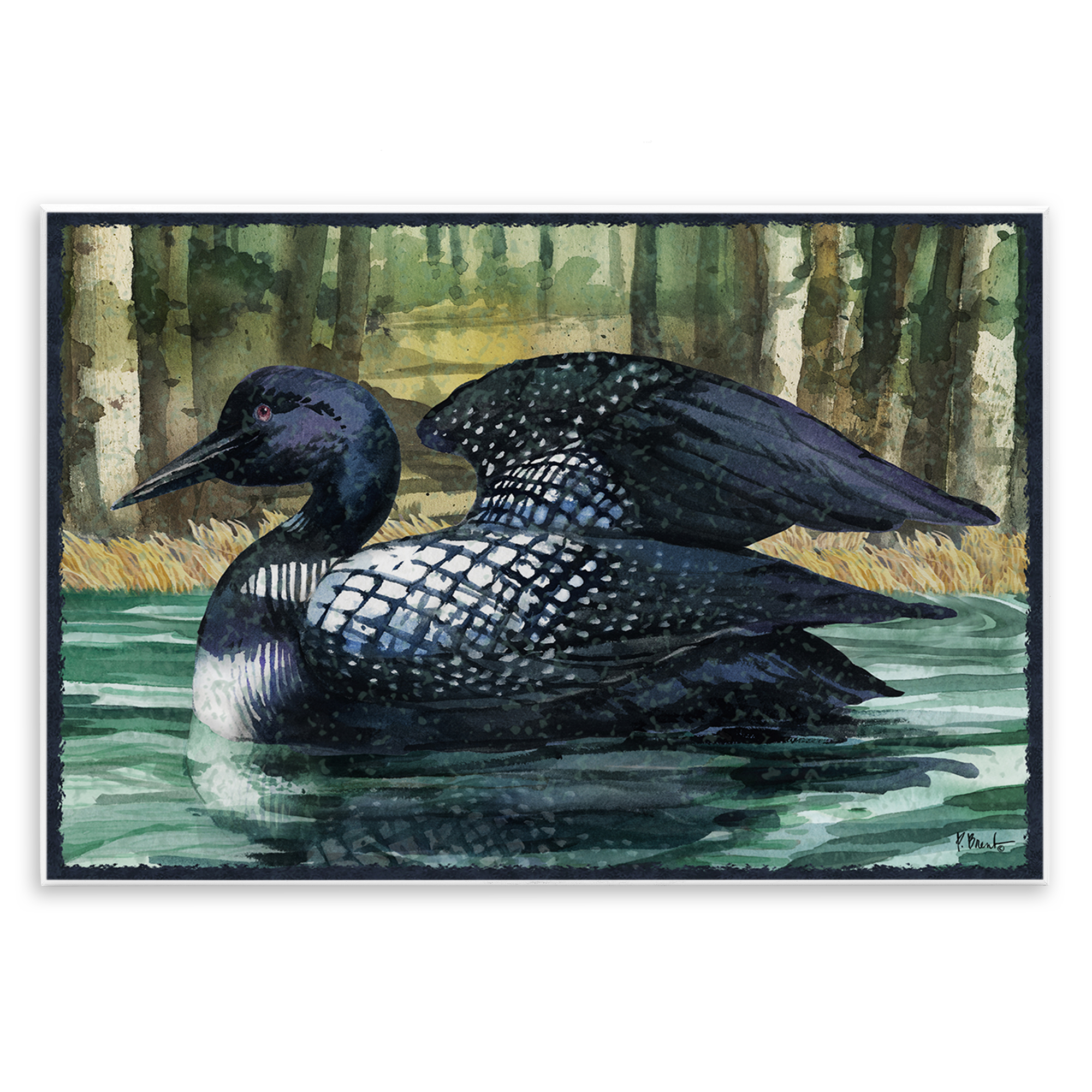 Stupell Industries Swimming Woodland Loon Animals Painting Unframed Art Print Wall Art, 19 x 13