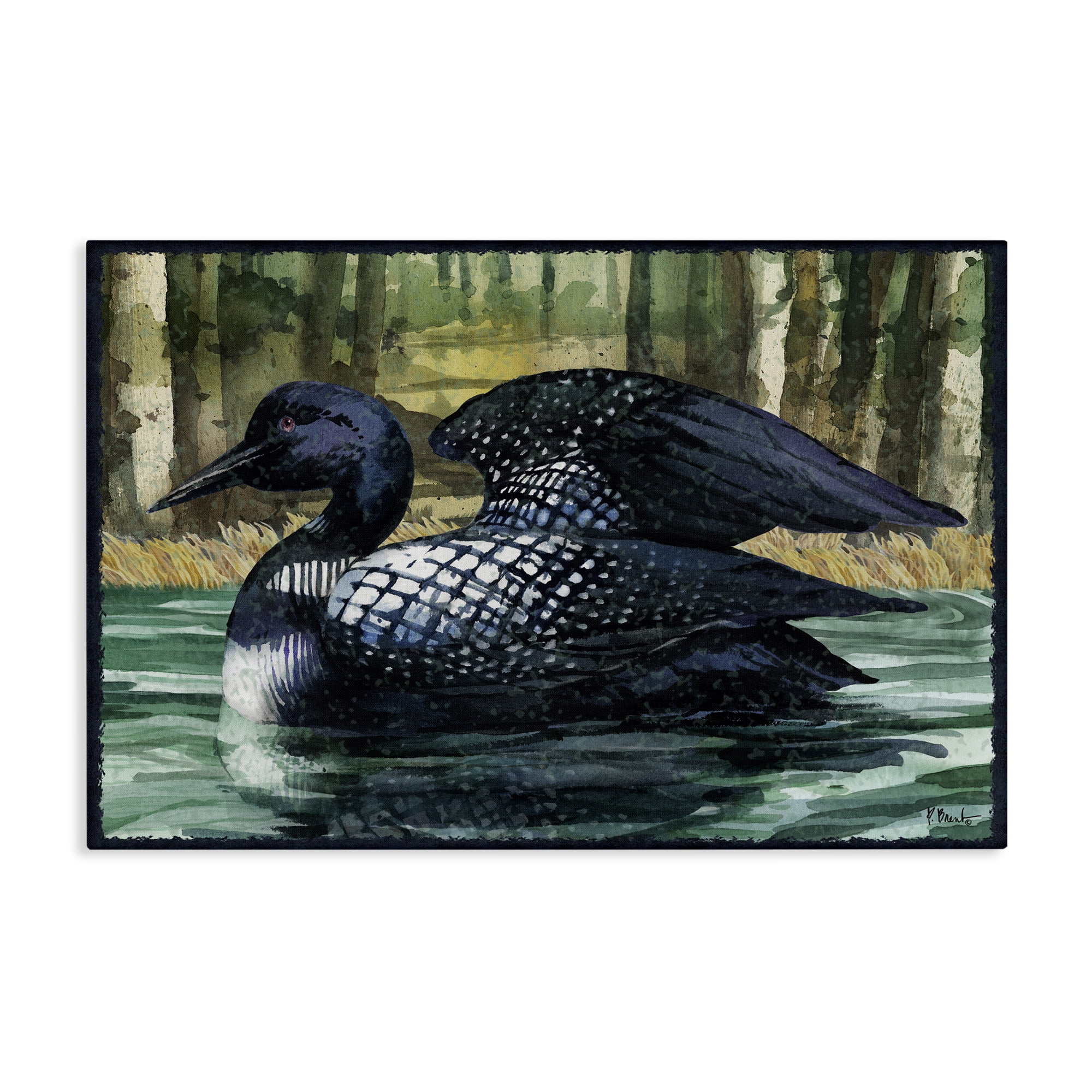 Stupell Industries Swimming Woodland Loon Animals Painting Wrapped Canvas Art Print Wall Art, 45 x 30
