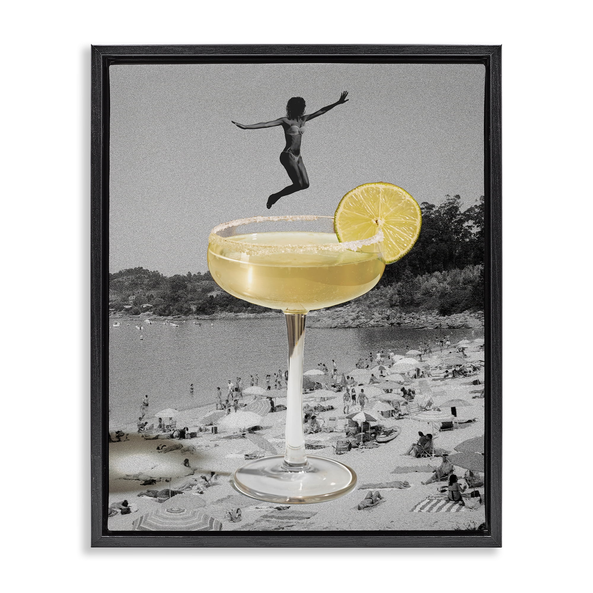 Stupell Industries Swimming in Cocktail Food & Beverage Painting Black Floater Framed Canvas Art Print Wall Art, 25 x 31