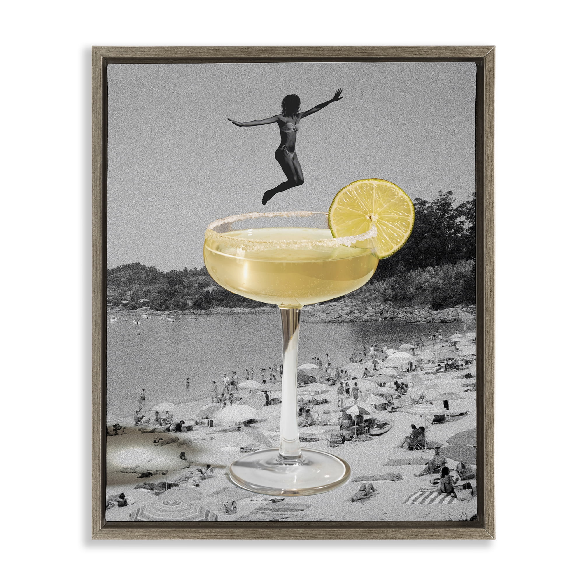 Stupell Industries Swimming in Cocktail Food & Beverage Painting Brown Floater Framed Canvas Art Print Wall Art, 17 x 21