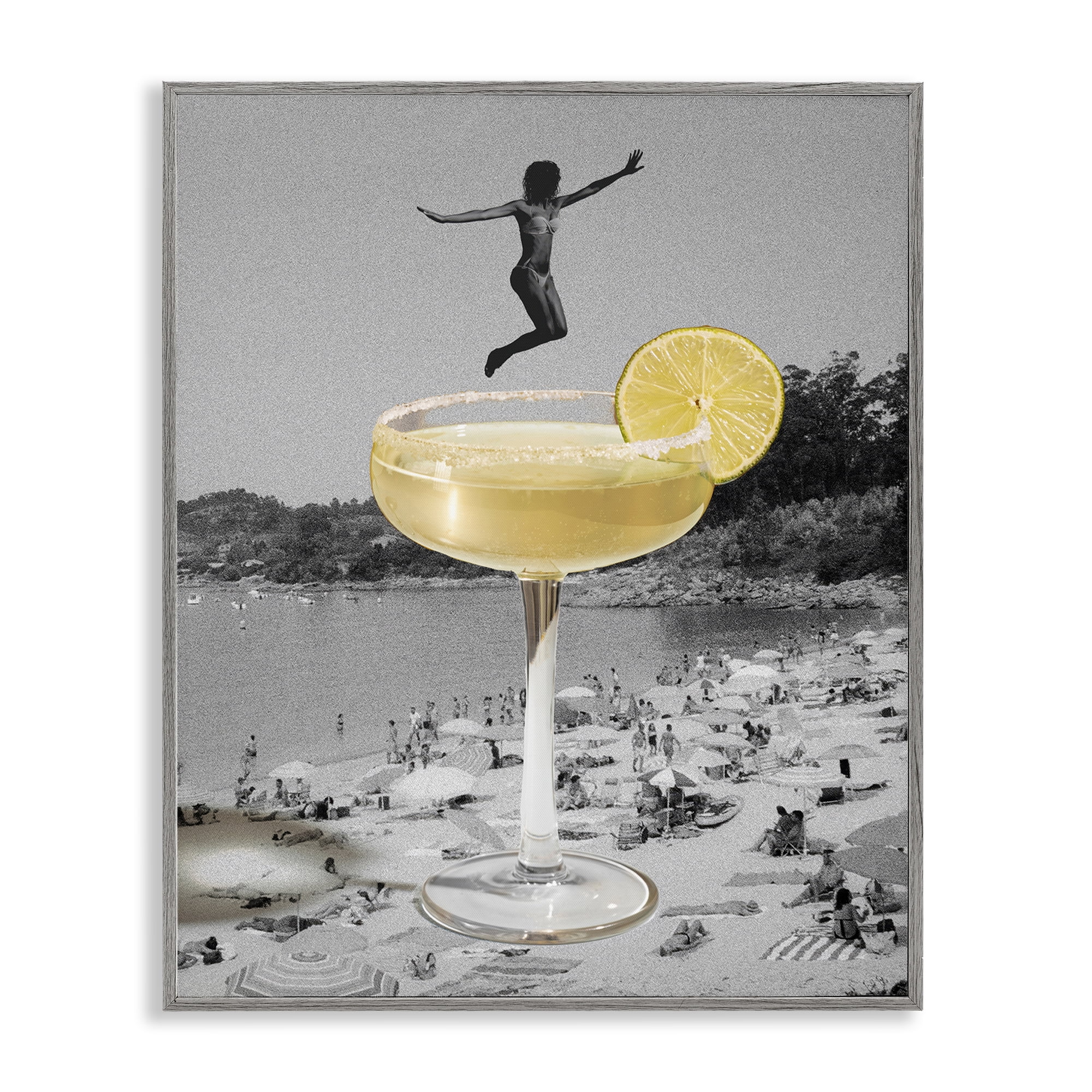 Stupell Industries Swimming in Cocktail Food & Beverage Painting Gray Framed Art Print Wall Art, 24 x 30
