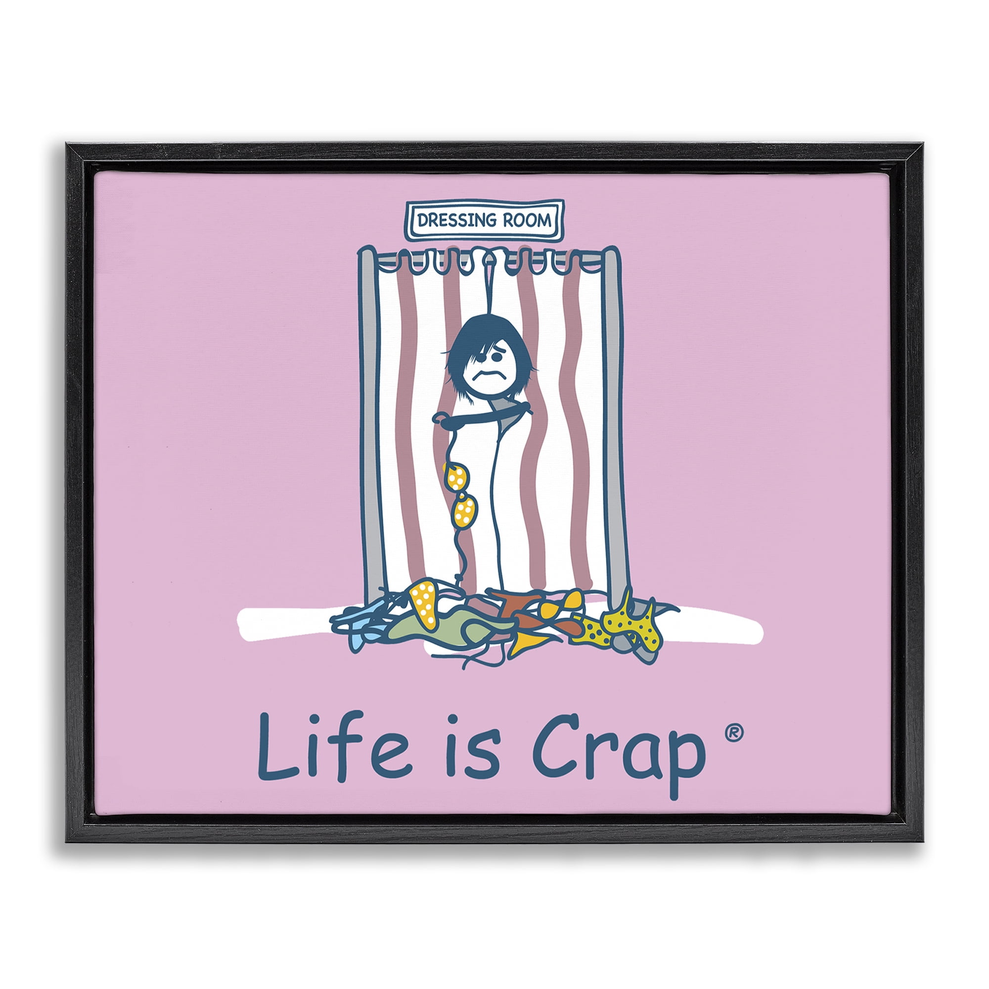 Stupell Industries Swimsuit Dressing Room Novelty & Humor Painting Black Floater Framed Canvas Art Print Wall Art, 31 x 25