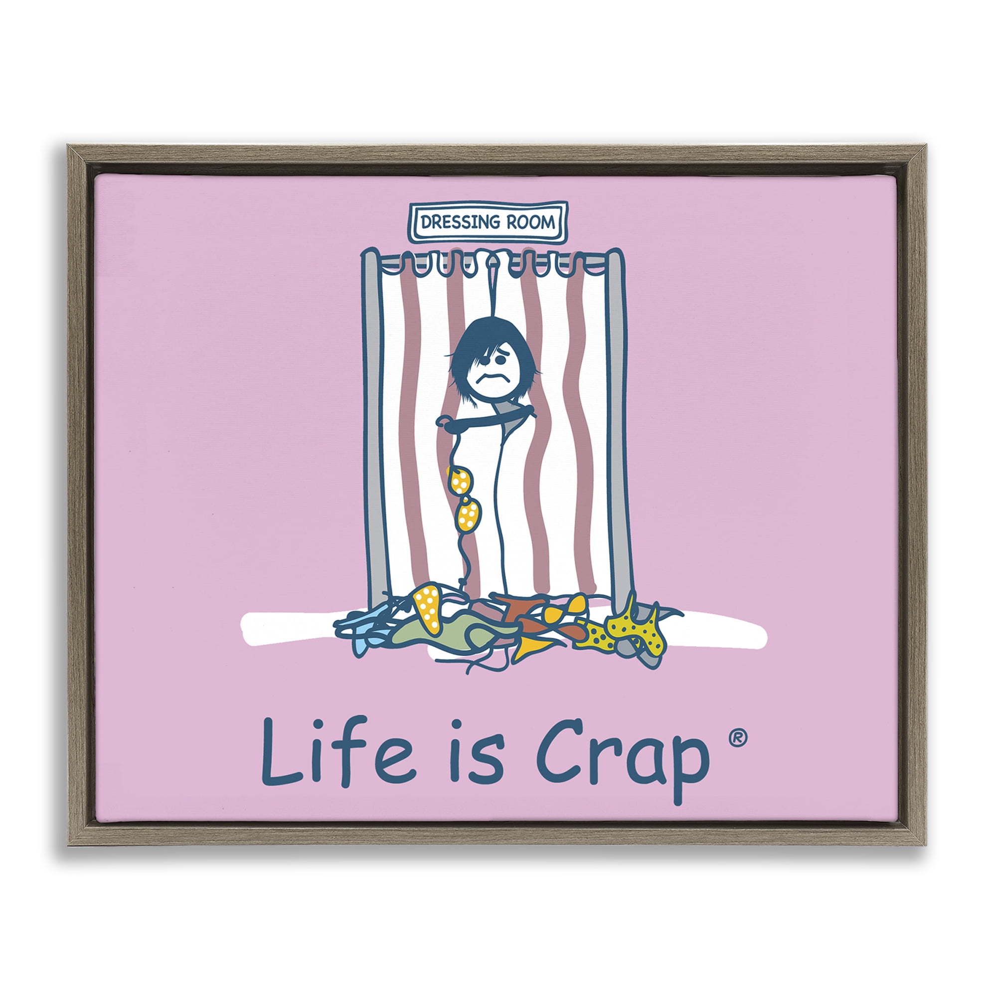 Stupell Industries Swimsuit Dressing Room Novelty & Humor Painting Brown Floater Framed Canvas Art Print Wall Art, 31 x 25