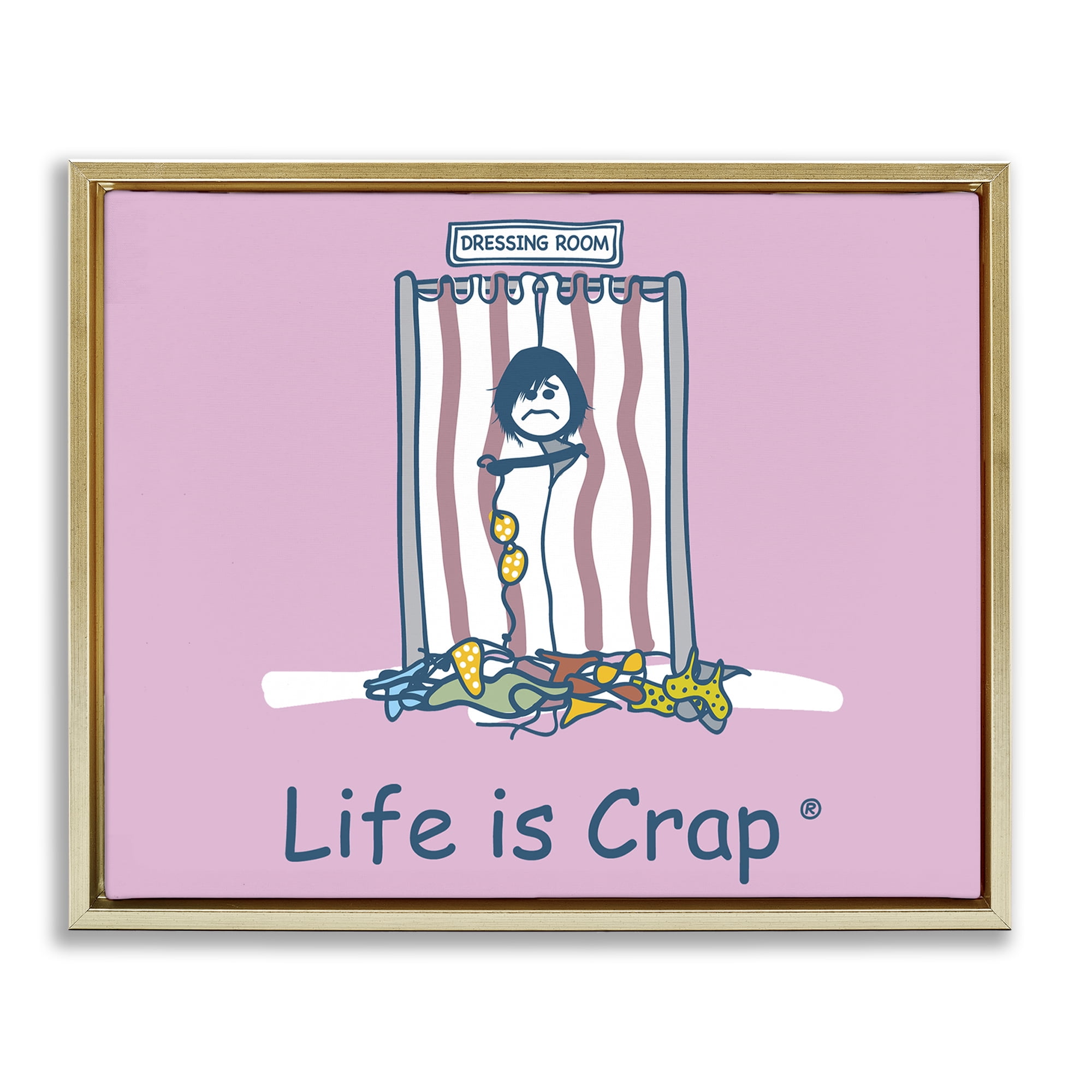Stupell Industries Swimsuit Dressing Room Novelty & Humor Painting Gold Floater Framed Canvas Art Print Wall Art, 21 x 17