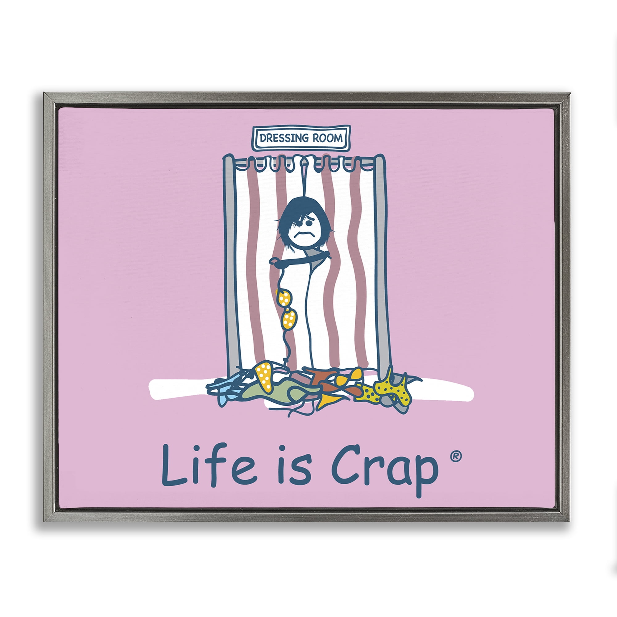Stupell Industries Swimsuit Dressing Room Novelty & Humor Painting Gray Floater Framed Canvas Art Print Wall Art, 31 x 25