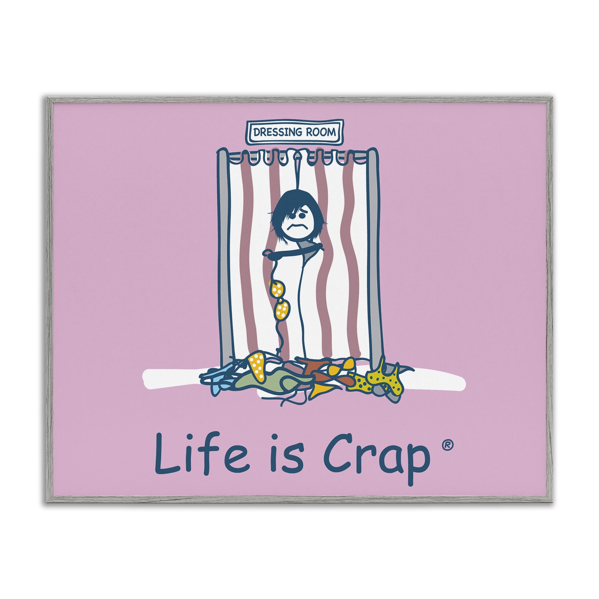 Stupell Industries Swimsuit Dressing Room Novelty & Humor Painting Gray Framed Art Print Wall Art, 20 x 16