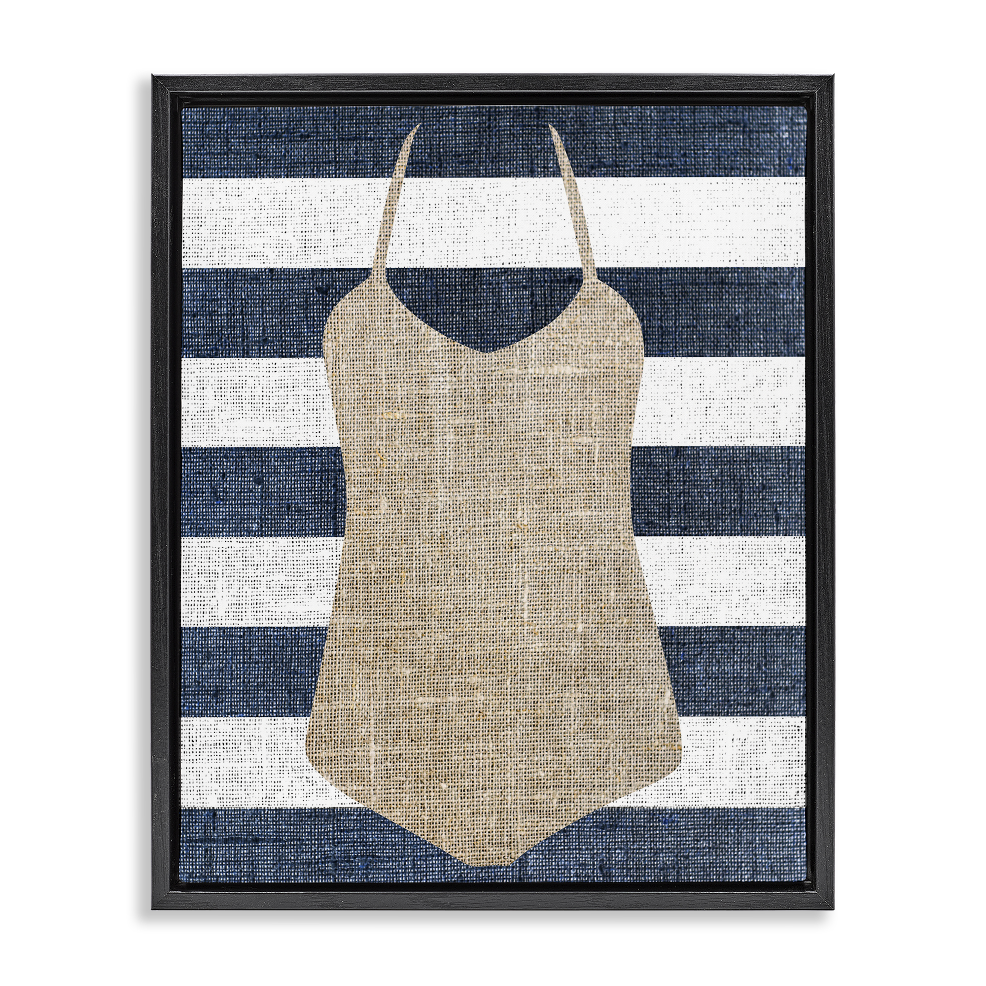 Stupell Industries Swimsuit on Stripes Beauty & Fashion Painting Black Floater Framed Canvas Art Print Wall Art, 17 x 21