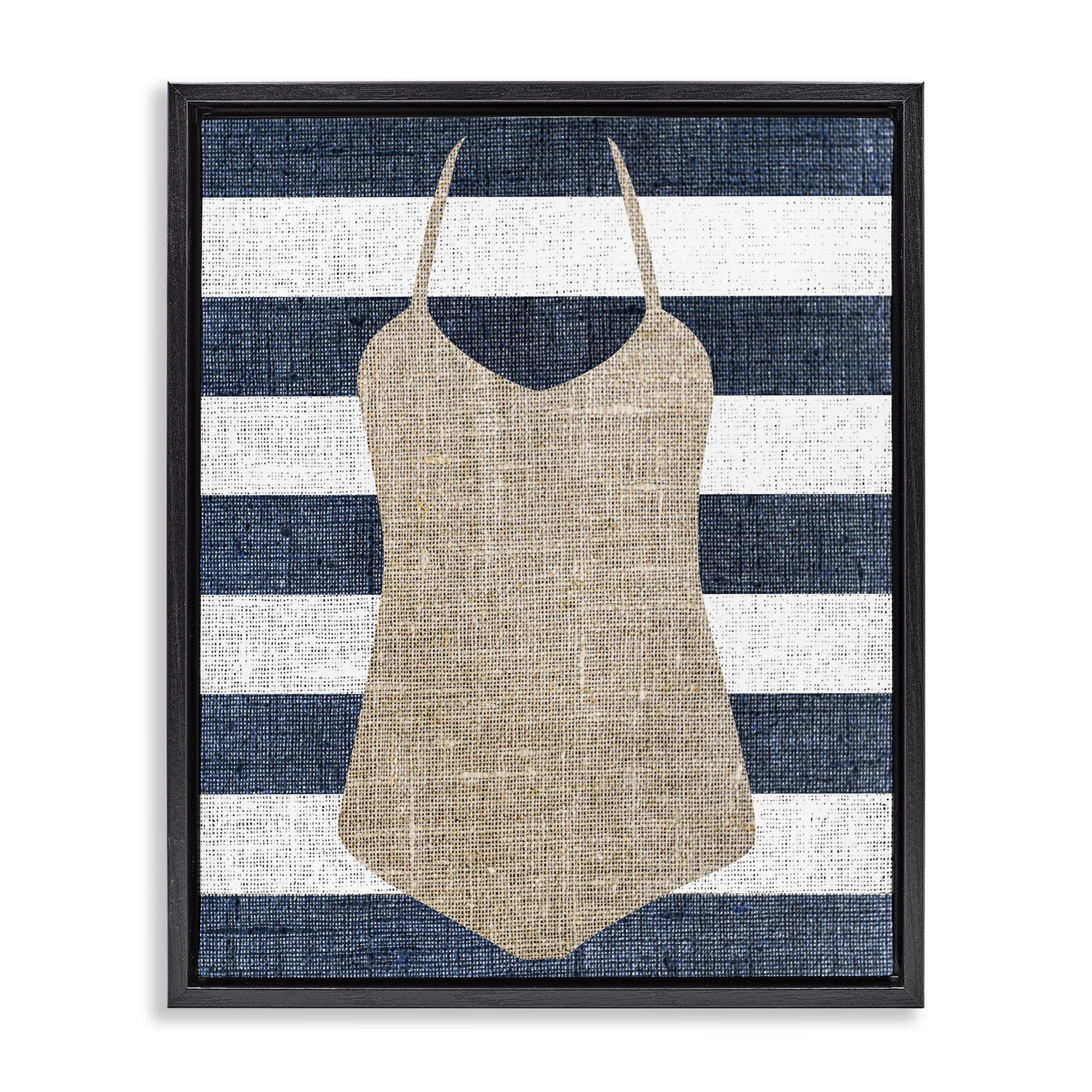 Stupell Industries Swimsuit on Stripes Beauty & Fashion Painting Black Floater Framed Canvas Art Print Wall Art, 25 x 31