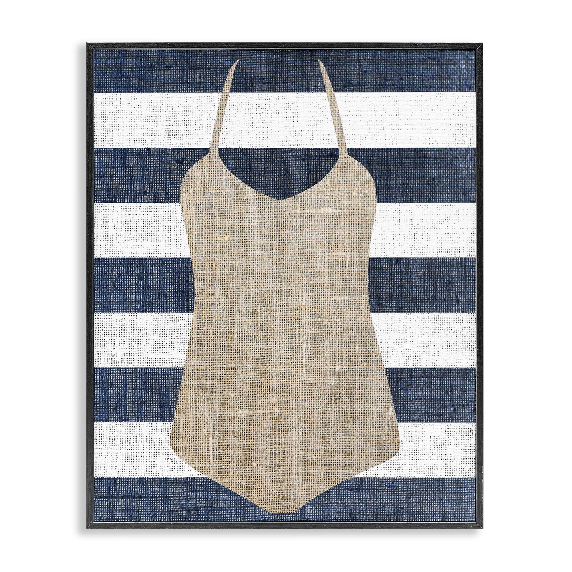 Stupell Industries Swimsuit on Stripes Beauty & Fashion Painting Black Framed Art Print Wall Art, 11 x 14