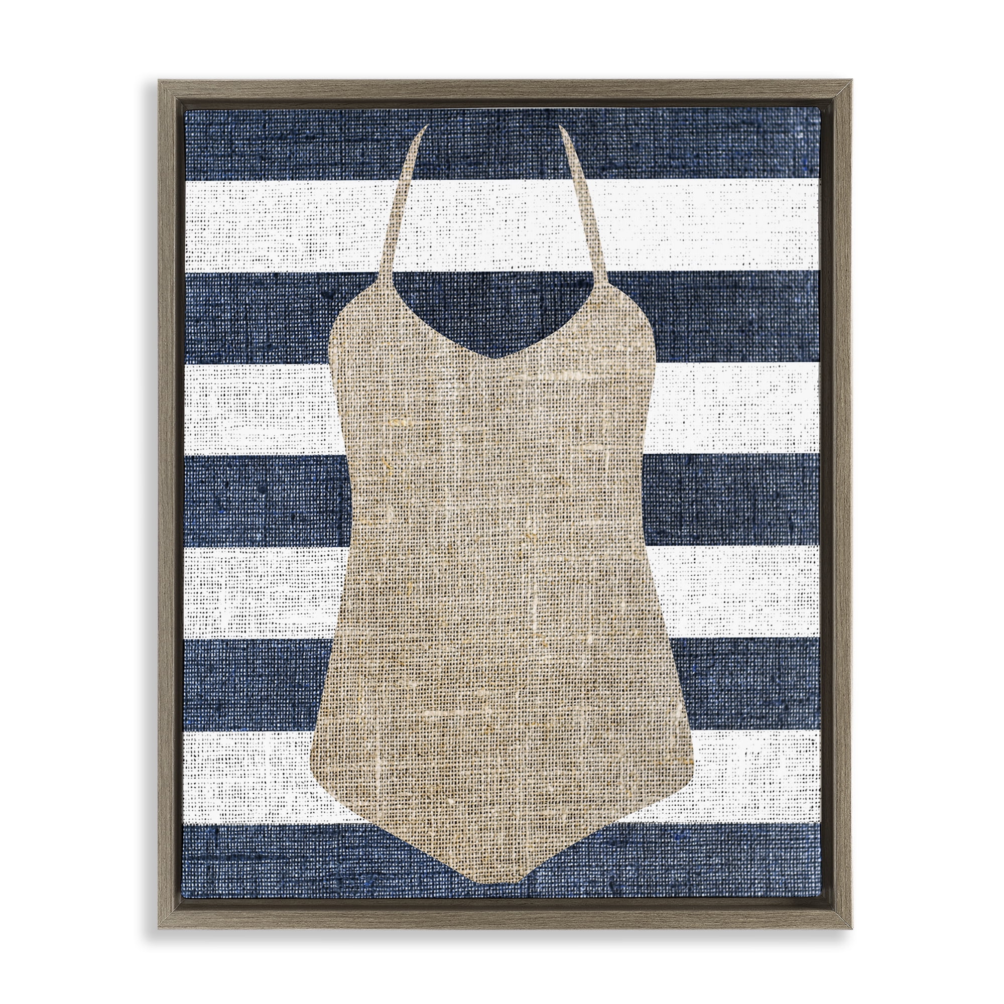 Stupell Industries Swimsuit on Stripes Beauty & Fashion Painting Brown Floater Framed Canvas Art Print Wall Art, 17 x 21