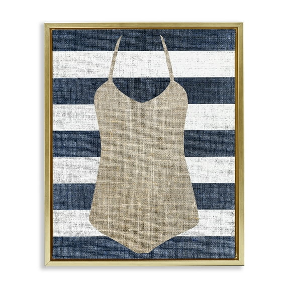 Stupell Industries Swimsuit on Stripes Beauty & Fashion Painting Gold Floater Framed Canvas Art Print Wall Art, 25 x 31