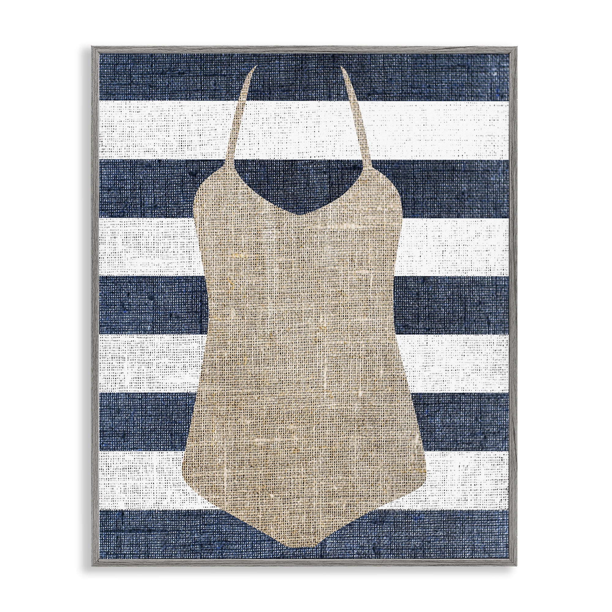 Stupell Industries Swimsuit on Stripes Beauty & Fashion Painting Gray Framed Art Print Wall Art, 11 x 14