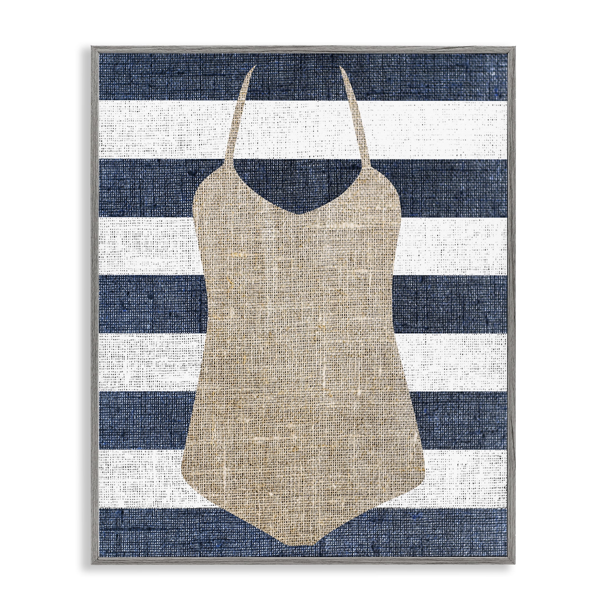 Stupell Industries Swimsuit on Stripes Beauty & Fashion Painting Gray Framed Art Print Wall Art, 16 x 20