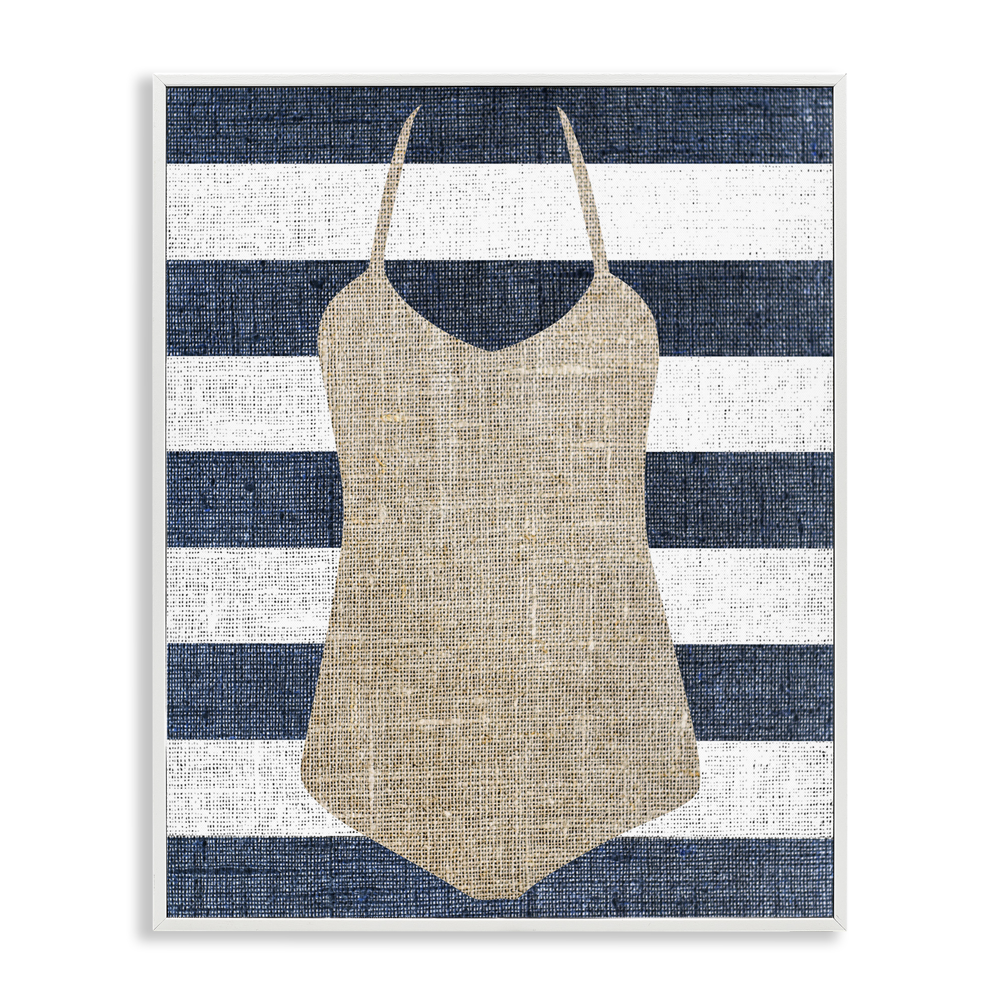 Stupell Industries Swimsuit on Stripes Beauty & Fashion Painting White Framed Art Print Wall Art, 11 x 14