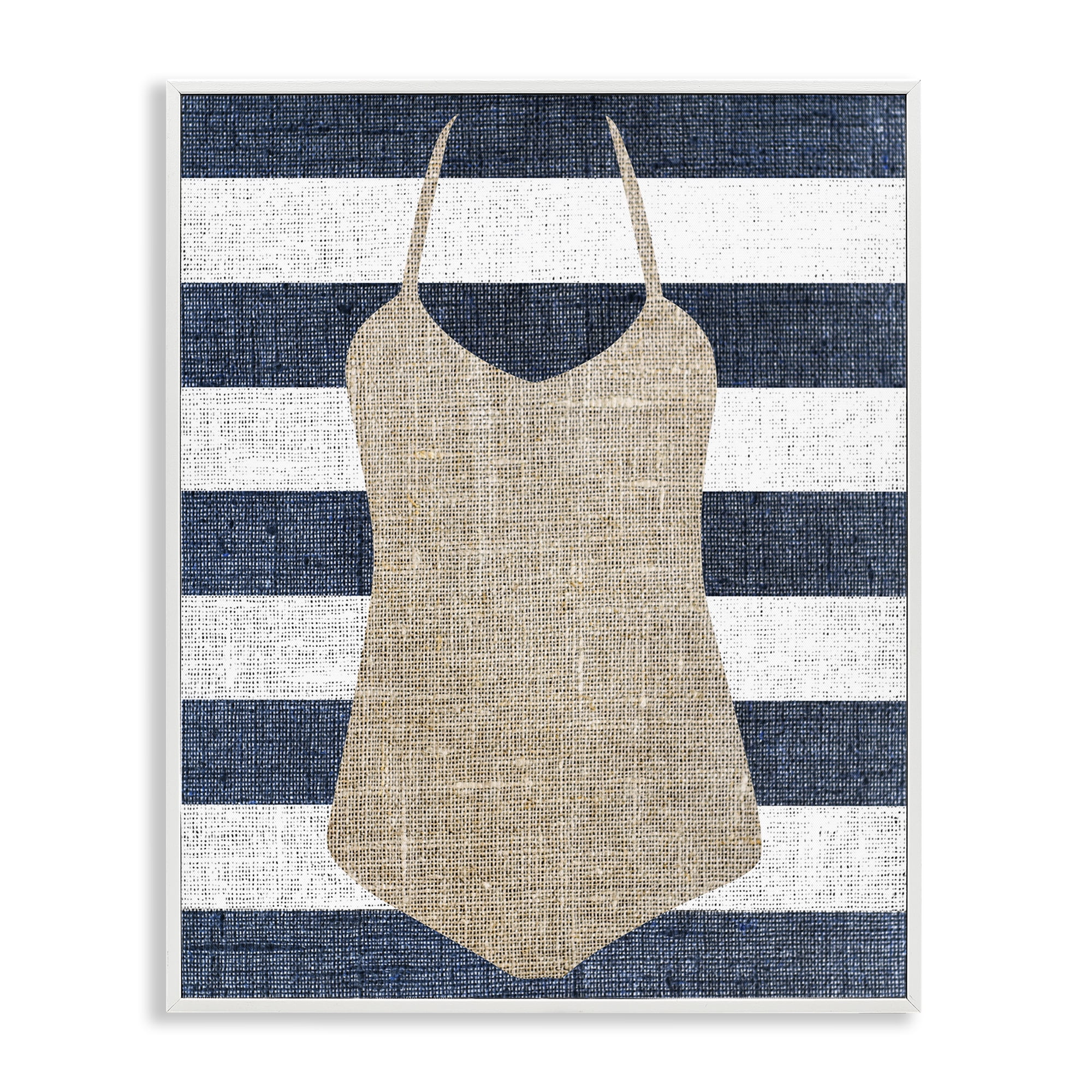 Stupell Industries Swimsuit on Stripes Beauty & Fashion Painting White Framed Art Print Wall Art, 24 x 30