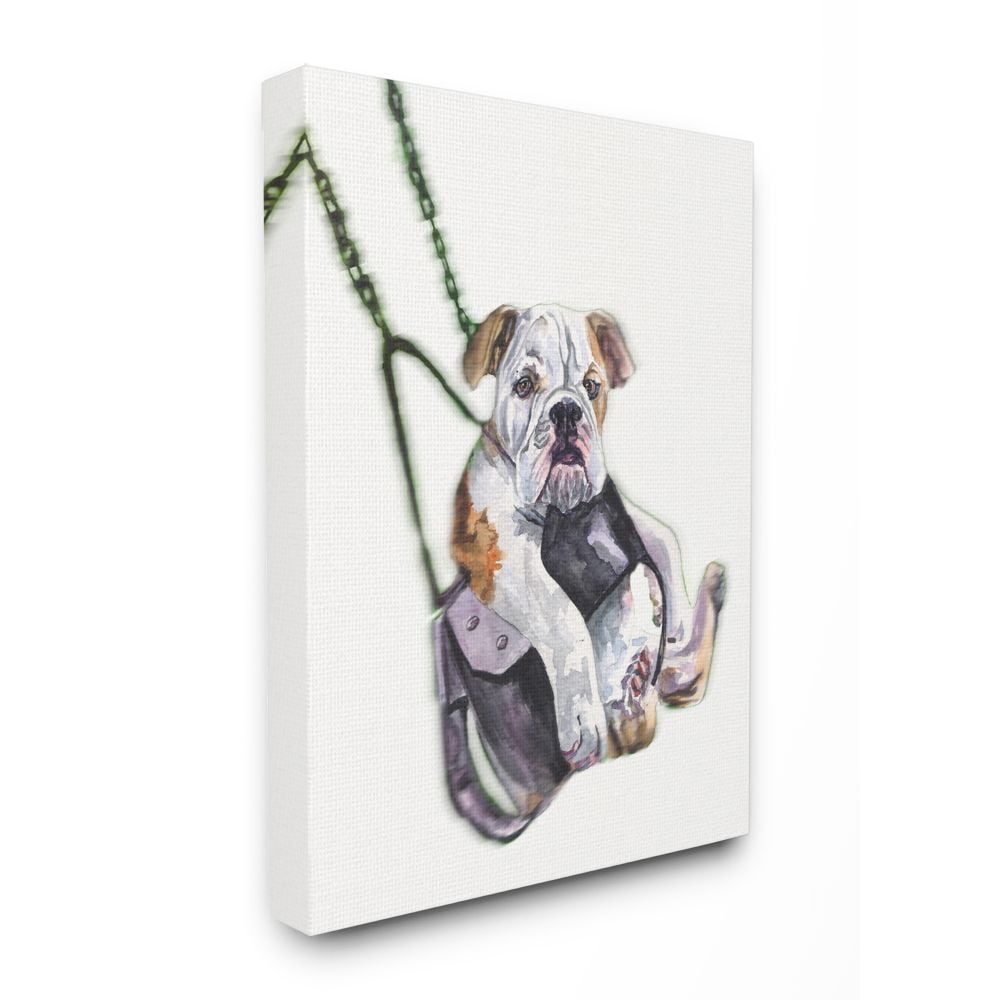 Stupell Industries Swing Funny Dog Pet Animal Watercolor Painting Super Canvas Wall Art by George Dyachenko