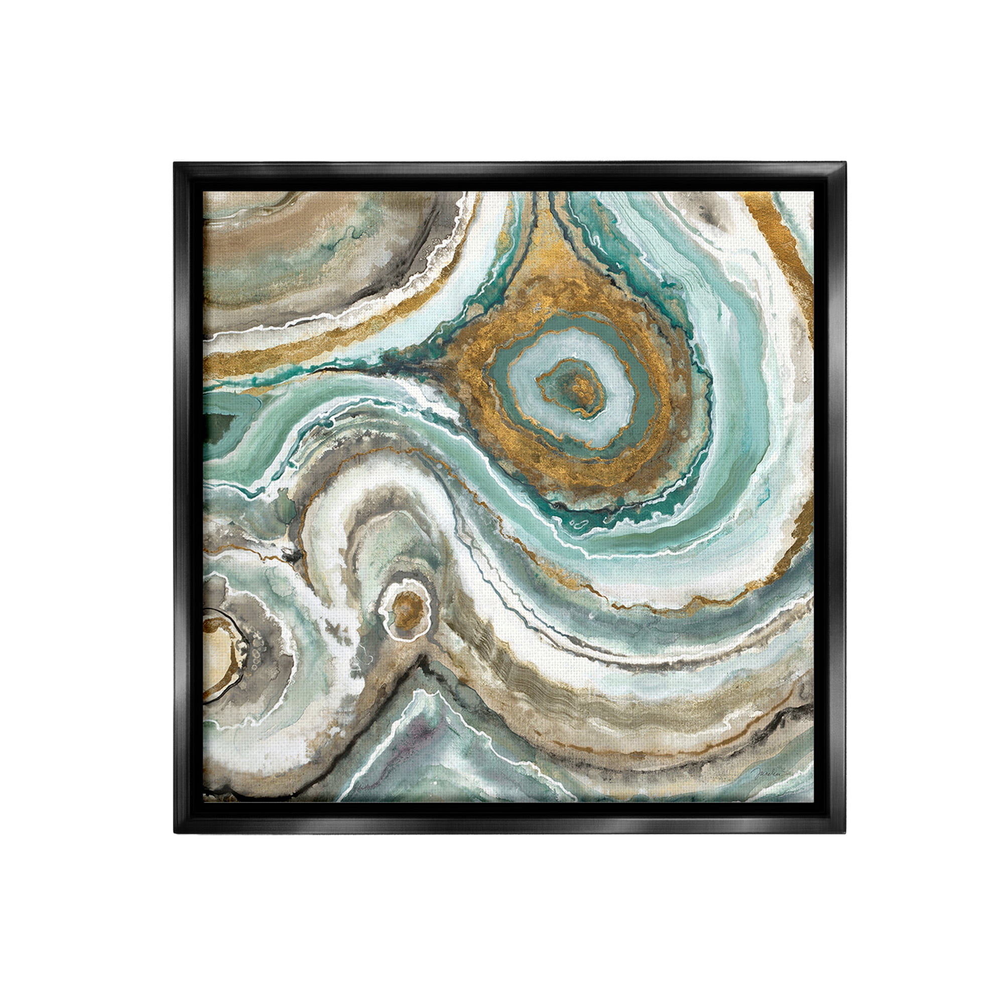 Stupell Industries Swirled Agate Pattern Abstract Painting Black Floater Framed Canvas Art Print Wall Art, 25 x 25