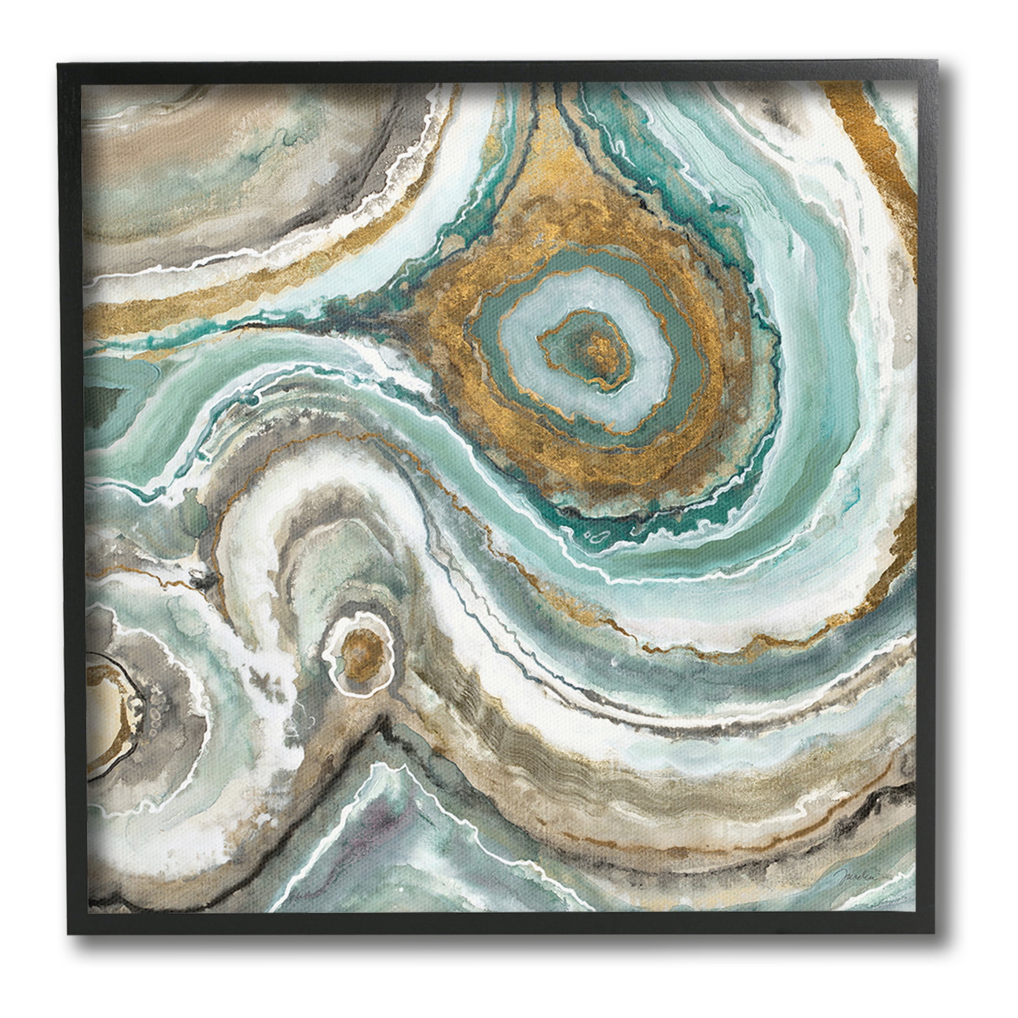 Stupell Industries Swirled Agate Pattern Abstract Painting Black Framed Art Print Wall Art, 17 x 17