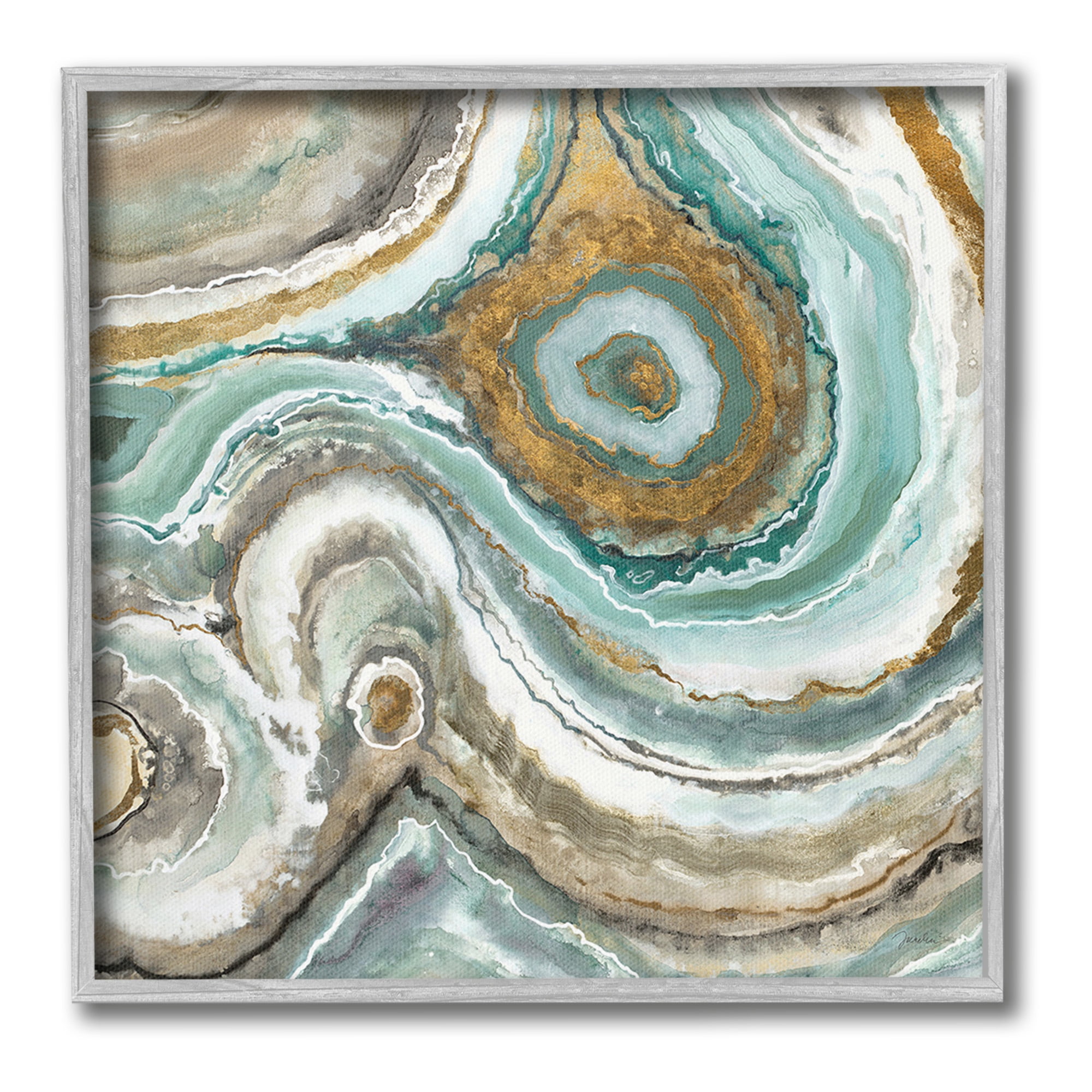 Stupell Industries Swirled Agate Pattern Abstract Painting Gray Framed Art Print Wall Art, 12 x 12