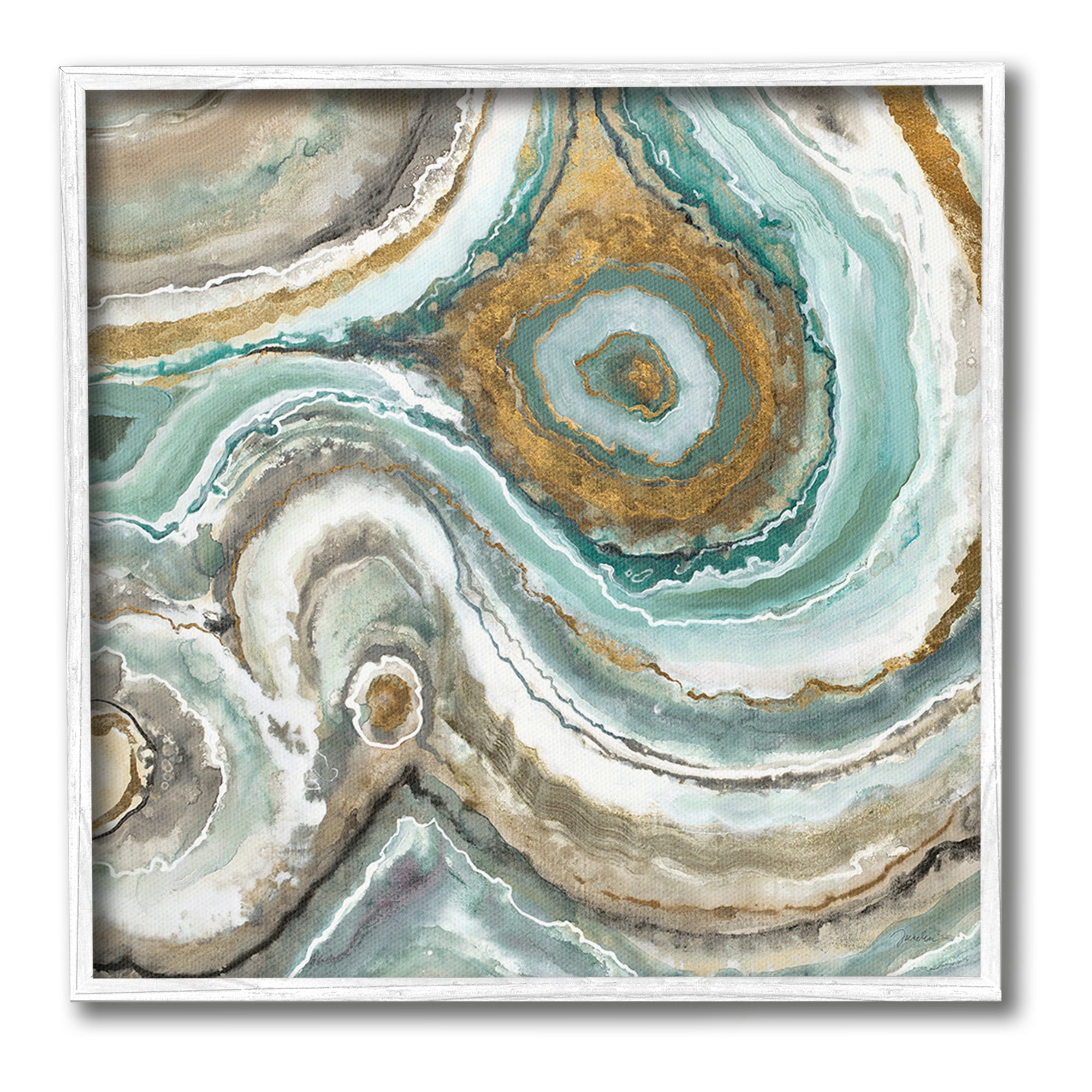 Stupell Industries Swirled Agate Pattern Abstract Painting White Framed Art Print Wall Art, 24 x 24