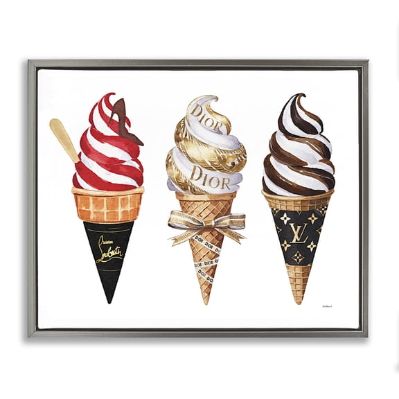 Stupell Industries Swirled Glam Ice Cream Gray Framed Floater Canvas Wall Art design by Amanda Greenwood, 25 x 31