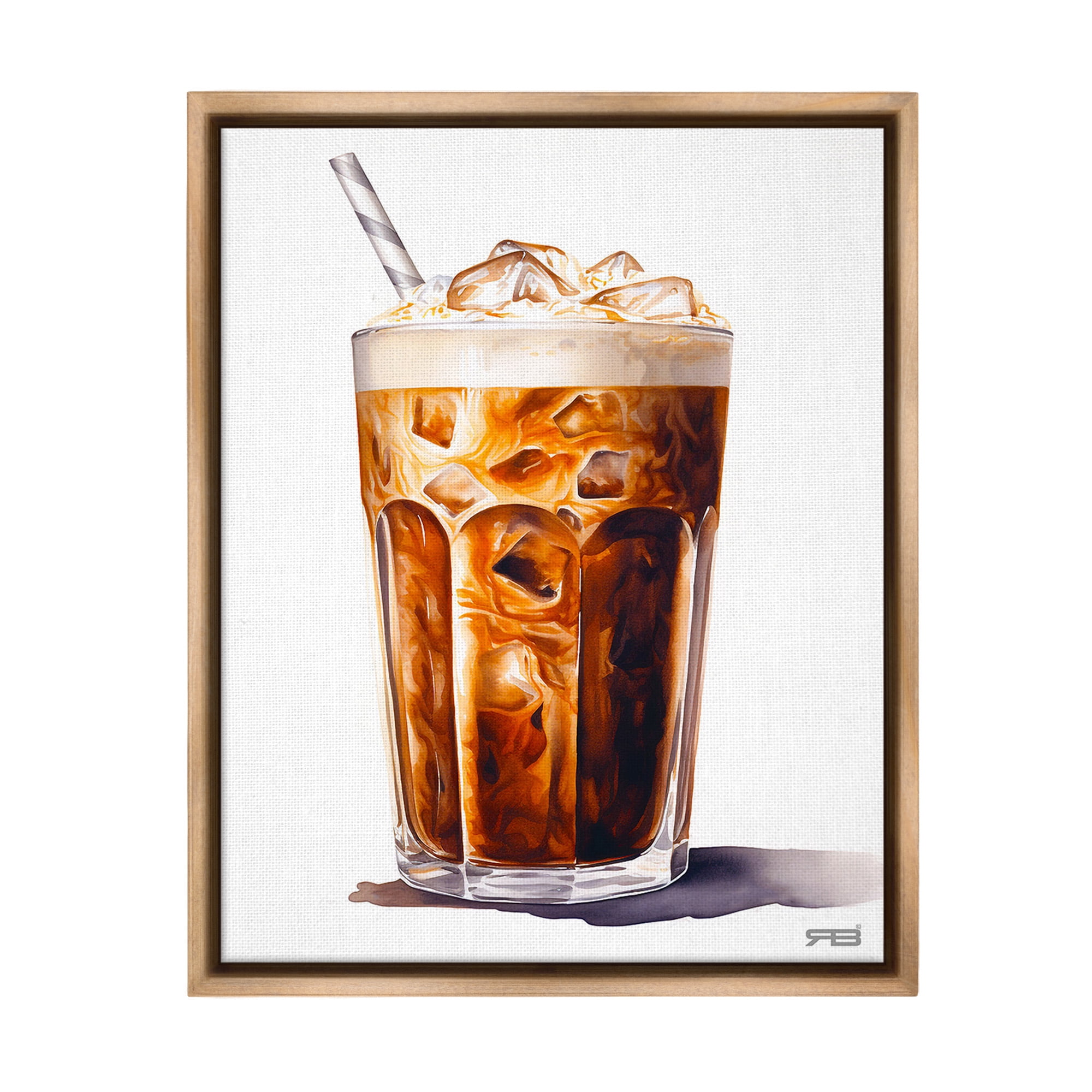 Stupell Industries Swirled Iced Coffee Food & Beverage Painting Brown Floater Framed Canvas Art Print Wall Art, 17 x 21