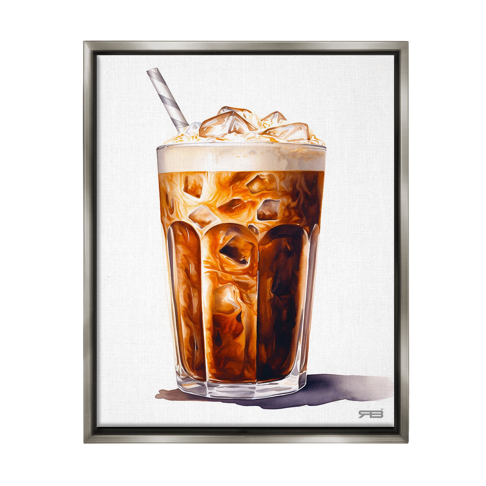 Stupell Industries Swirled Iced Coffee Food & Beverage Painting Gray Floater Framed Canvas Art Print Wall Art, 17 x 21