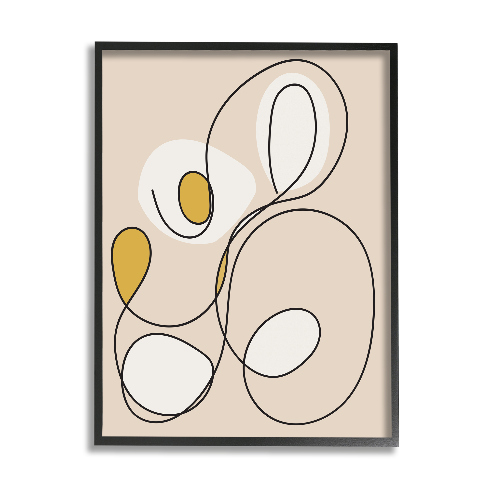 Stupell Industries Swirled Line on Beige Abstract Painting Black Framed Art Print Wall Art, 11 x 14