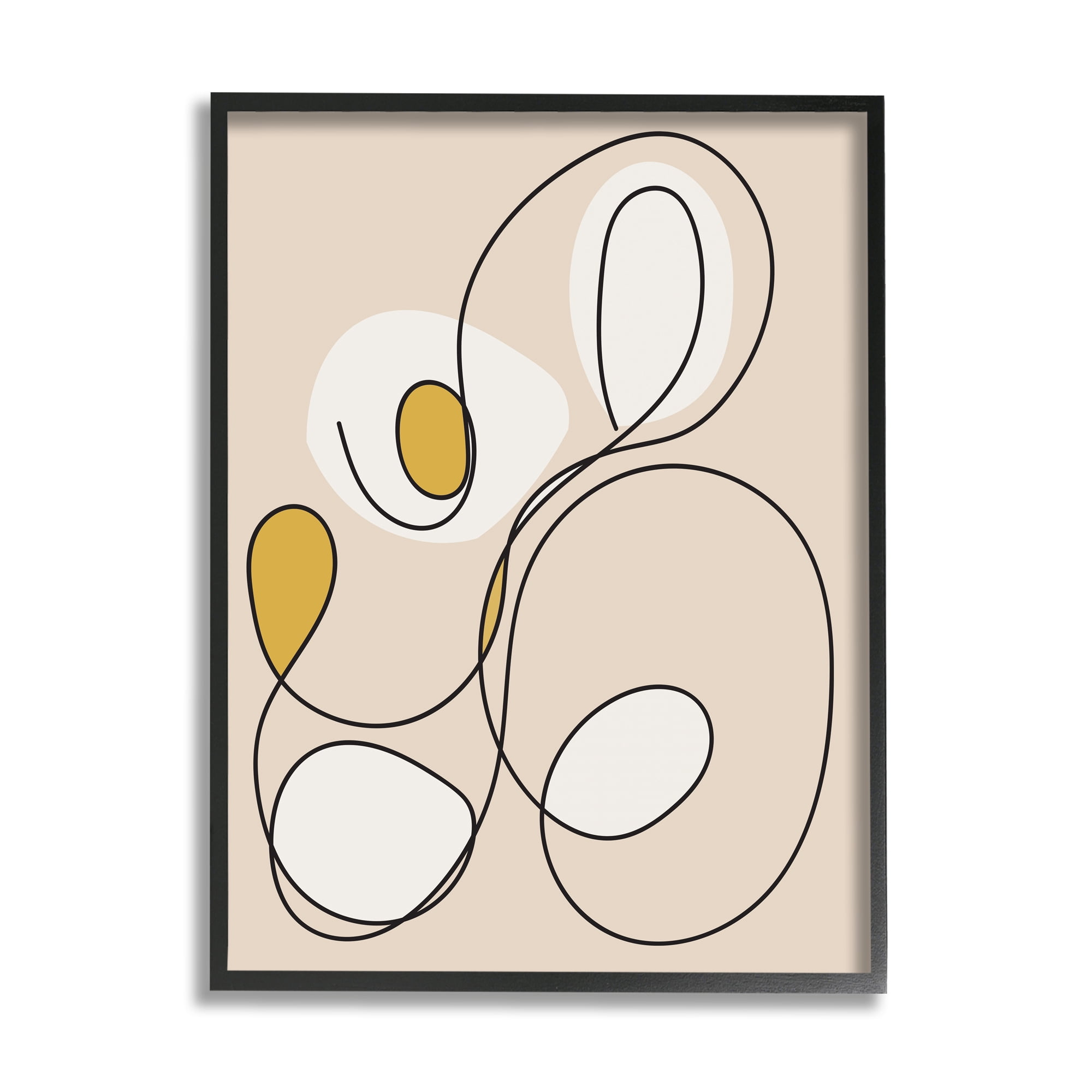 Stupell Industries Swirled Line on Beige Abstract Painting Black Framed Art Print Wall Art, 16 x 20