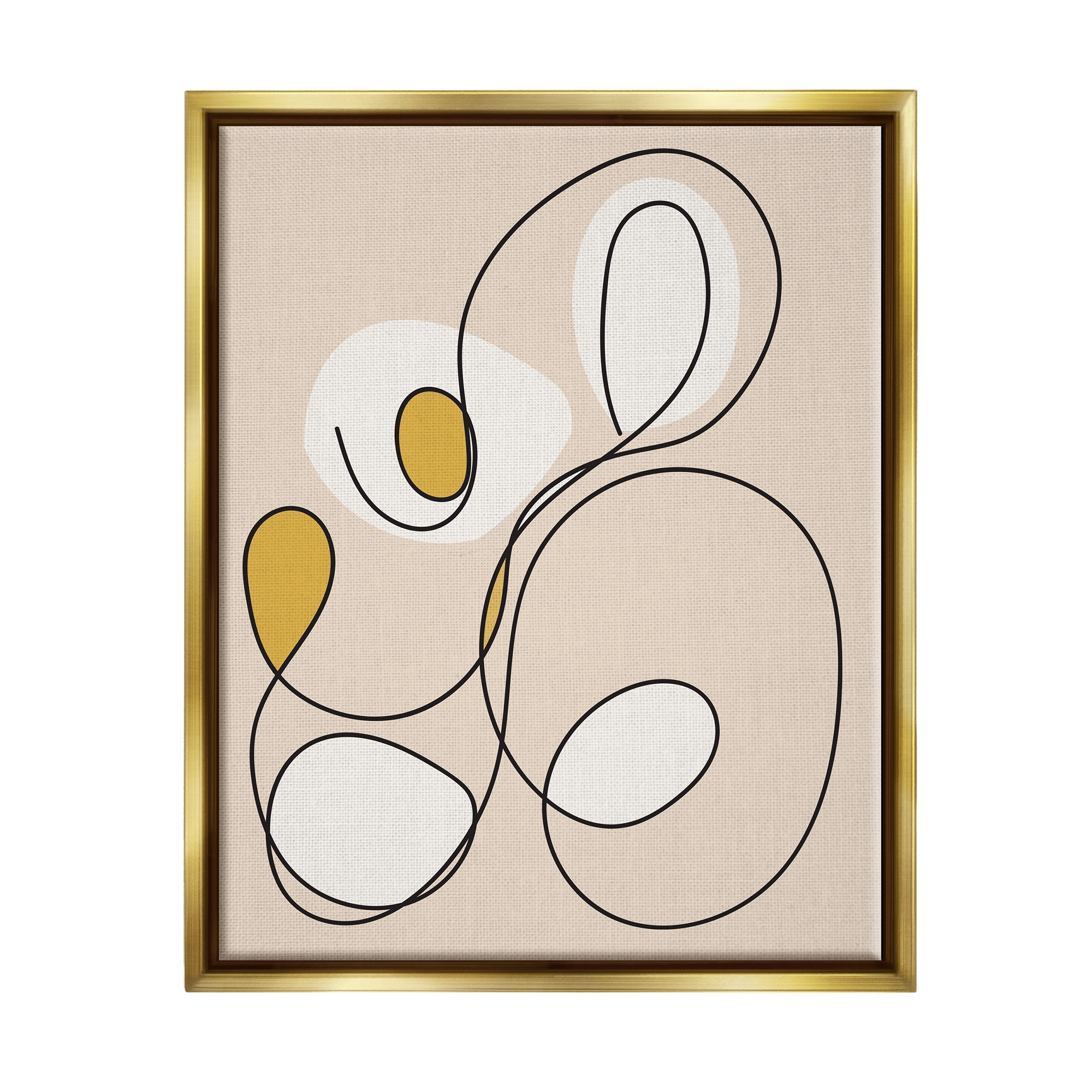 Stupell Industries Swirled Line on Beige Abstract Painting Gold Floater Framed Canvas Art Print Wall Art, 17 x 21