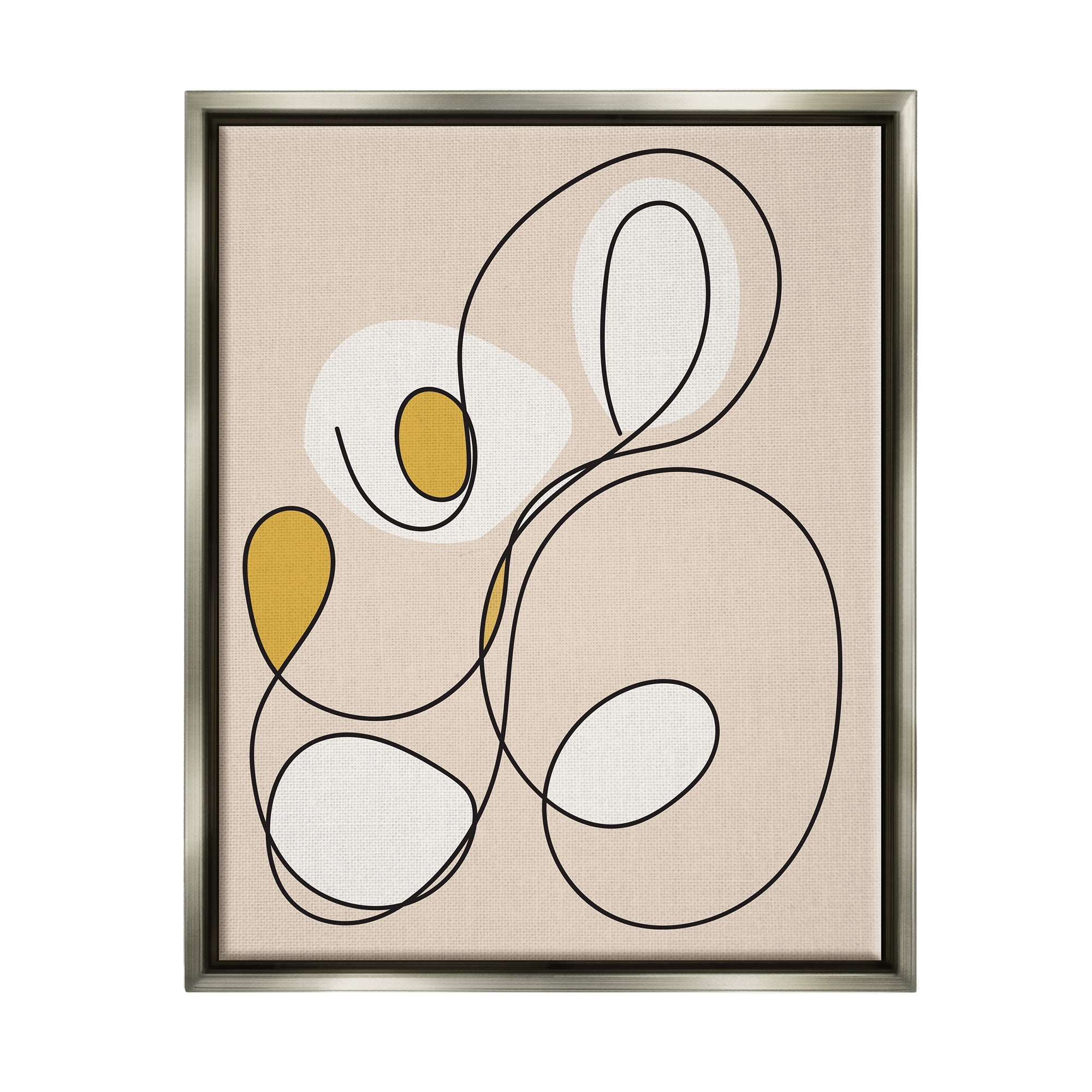 Stupell Industries Swirled Line on Beige Abstract Painting Gray Floater Framed Canvas Art Print Wall Art, 17 x 21