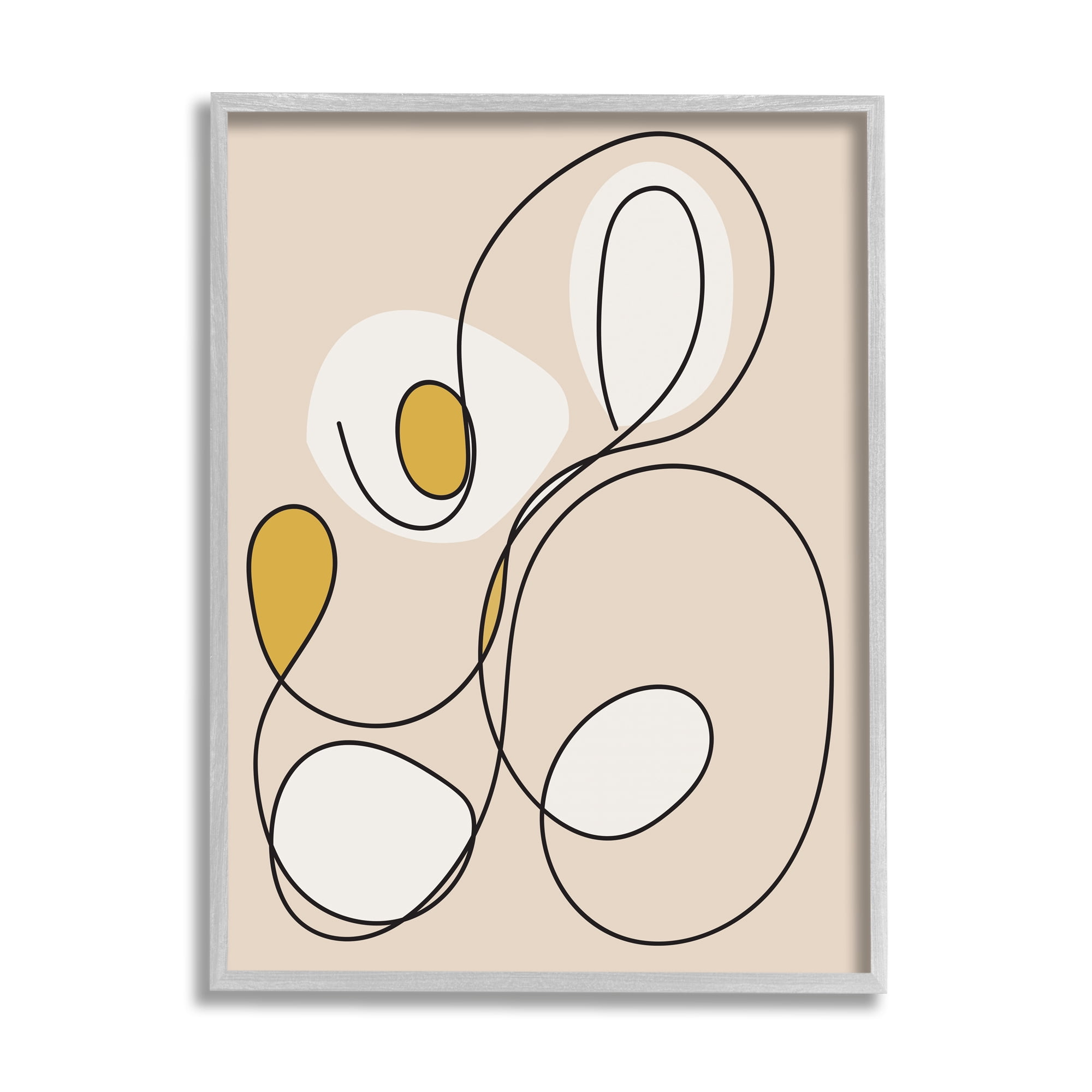Stupell Industries Swirled Line on Beige Abstract Painting Gray Framed Art Print Wall Art, 11 x 14