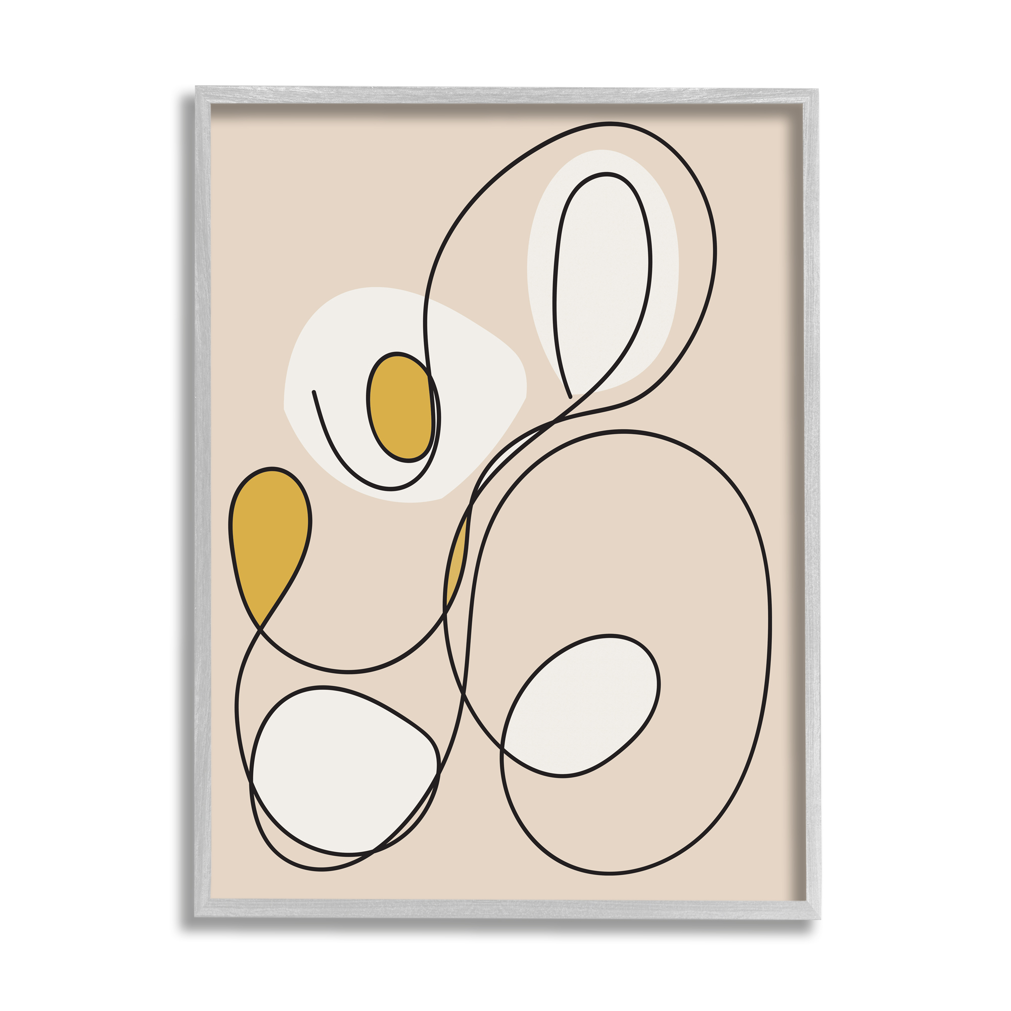Stupell Industries Swirled Line on Beige Abstract Painting Gray Framed Art Print Wall Art, 16 x 20