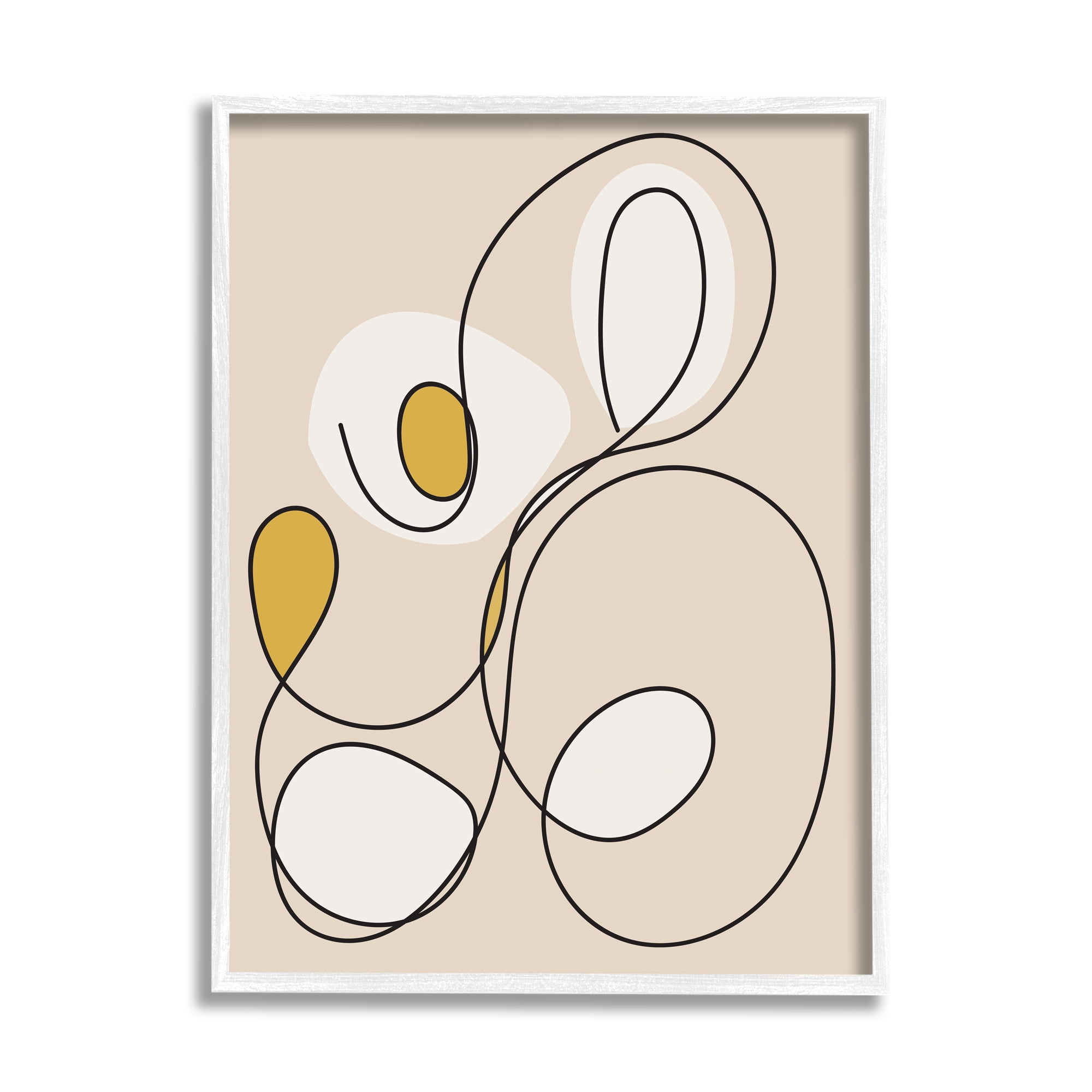 Stupell Industries Swirled Line on Beige Abstract Painting White Framed Art Print Wall Art, 16 x 20