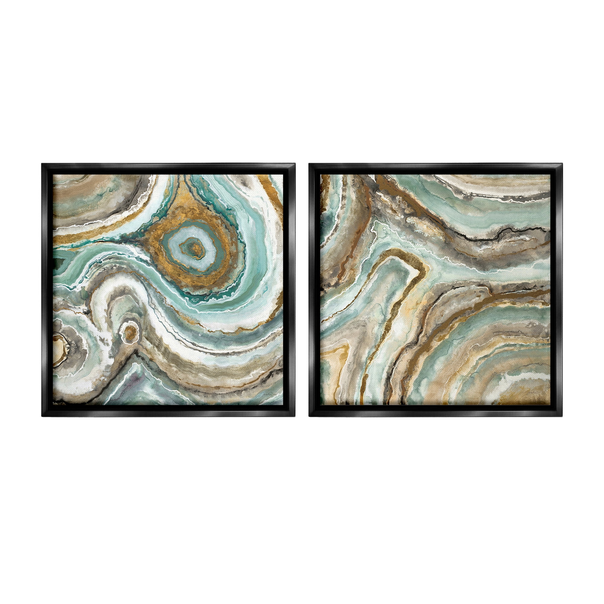 Stupell Industries Swirling Agate Pattern Abstract Painting Black Floater Framed Canvas Art Print Wall Art, 25 x 25, Set of 2