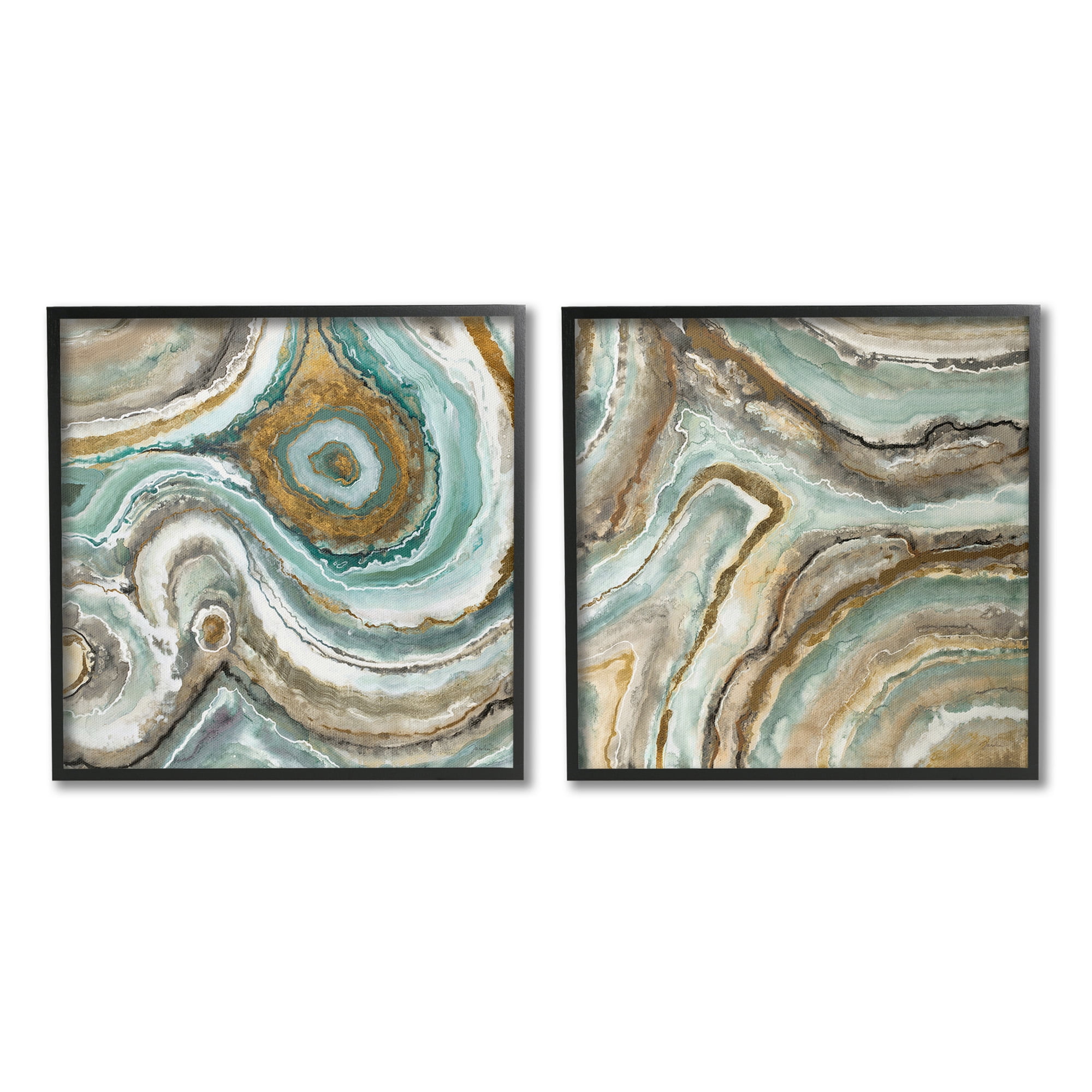 Stupell Industries Swirling Agate Pattern Abstract Painting Black Framed Art Print Wall Art, 12 x 12, Set of 2