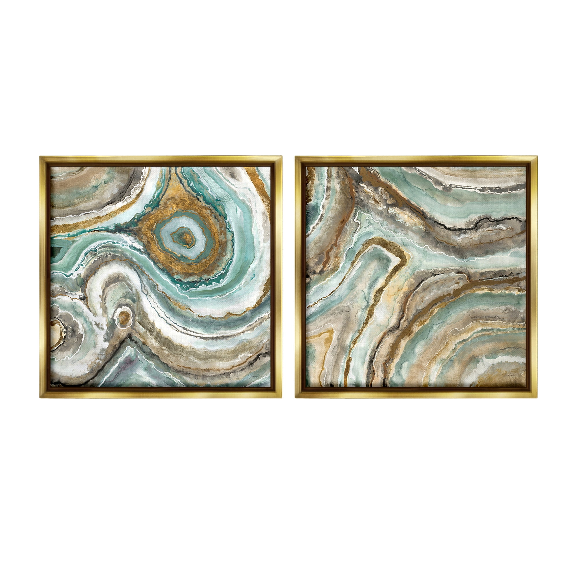 Stupell Industries Swirling Agate Pattern Abstract Painting Gold Floater Framed Canvas Art Print Wall Art, 25 x 25, Set of 2