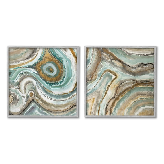 Stupell Industries Swirling Agate Pattern Abstract Painting Gray Framed Art Print Wall Art, 24 x 24, Set of 2