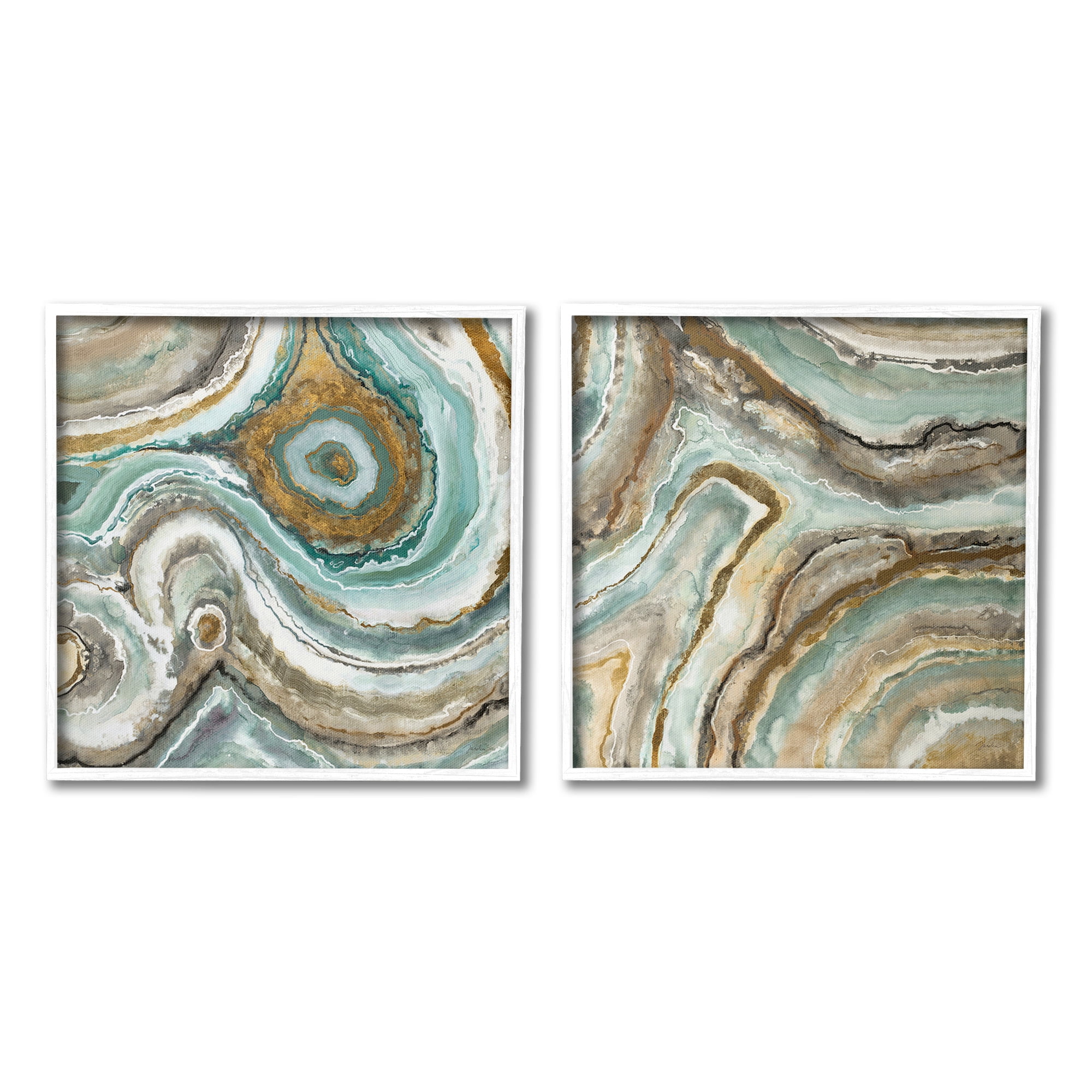 Stupell Industries Swirling Agate Pattern Abstract Painting White Framed Art Print Wall Art, 12 x 12, Set of 2
