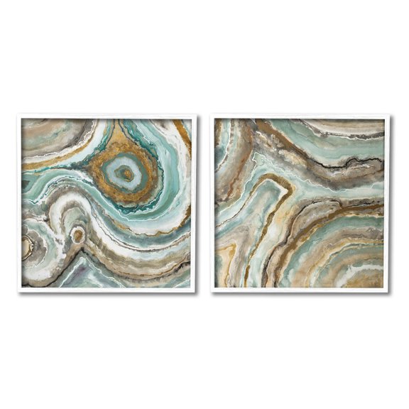 Stupell Industries Swirling Agate Pattern Abstract Painting White Framed Art Print Wall Art, 24 x 24, Set of 2