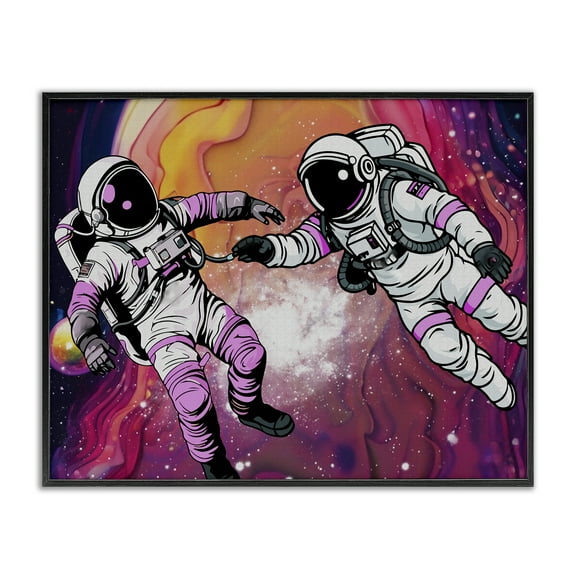 Stupell Industries Swirling Cosmic Space Astronauts Outer Space Painting Black Framed Art Print Wall Art, 14 x 11