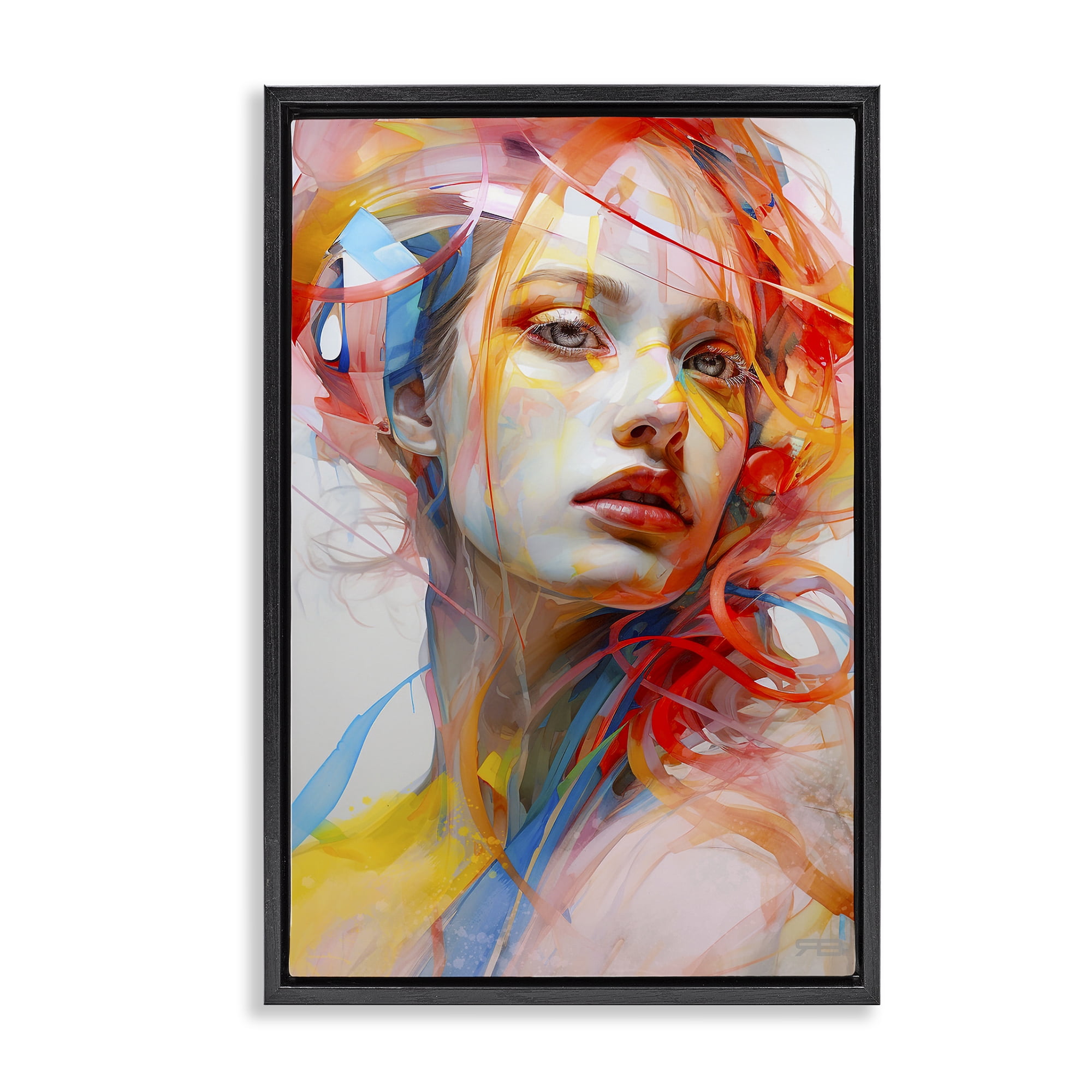 Stupell Industries Swirling Hair Portrait Novelty Painting Black Floater Framed Art Print Wall Art, 21 x 31