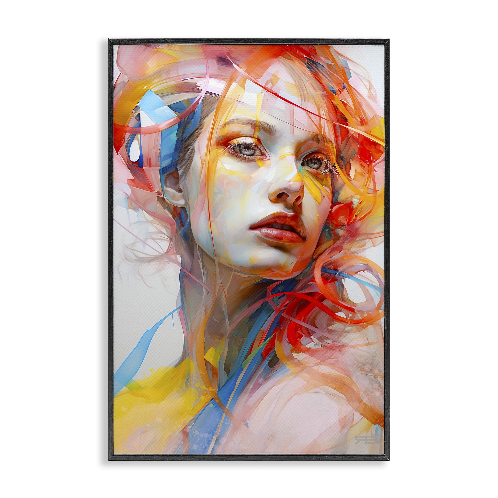 Stupell Industries Swirling Hair Portrait Novelty Painting Black Framed Art Print Wall Art, 12 x 18