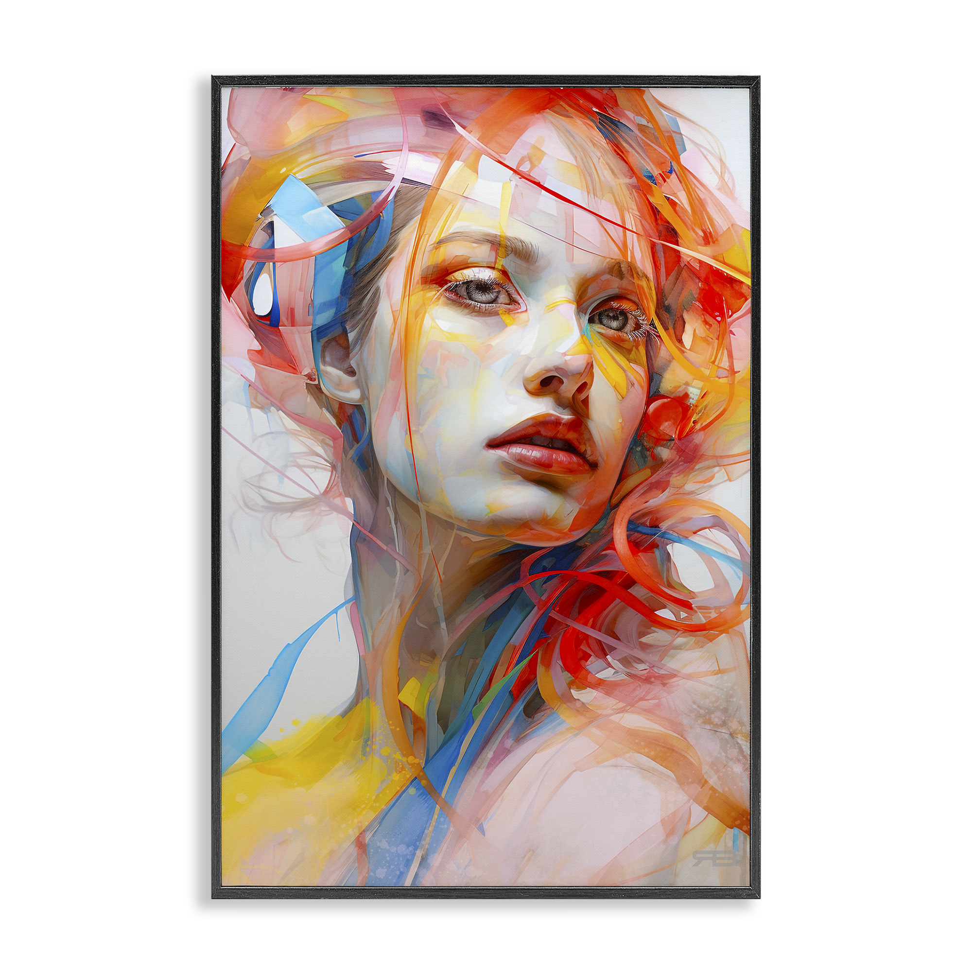 Stupell Industries Swirling Hair Portrait Novelty Painting Black Framed Art Print Wall Art, 16 x 24