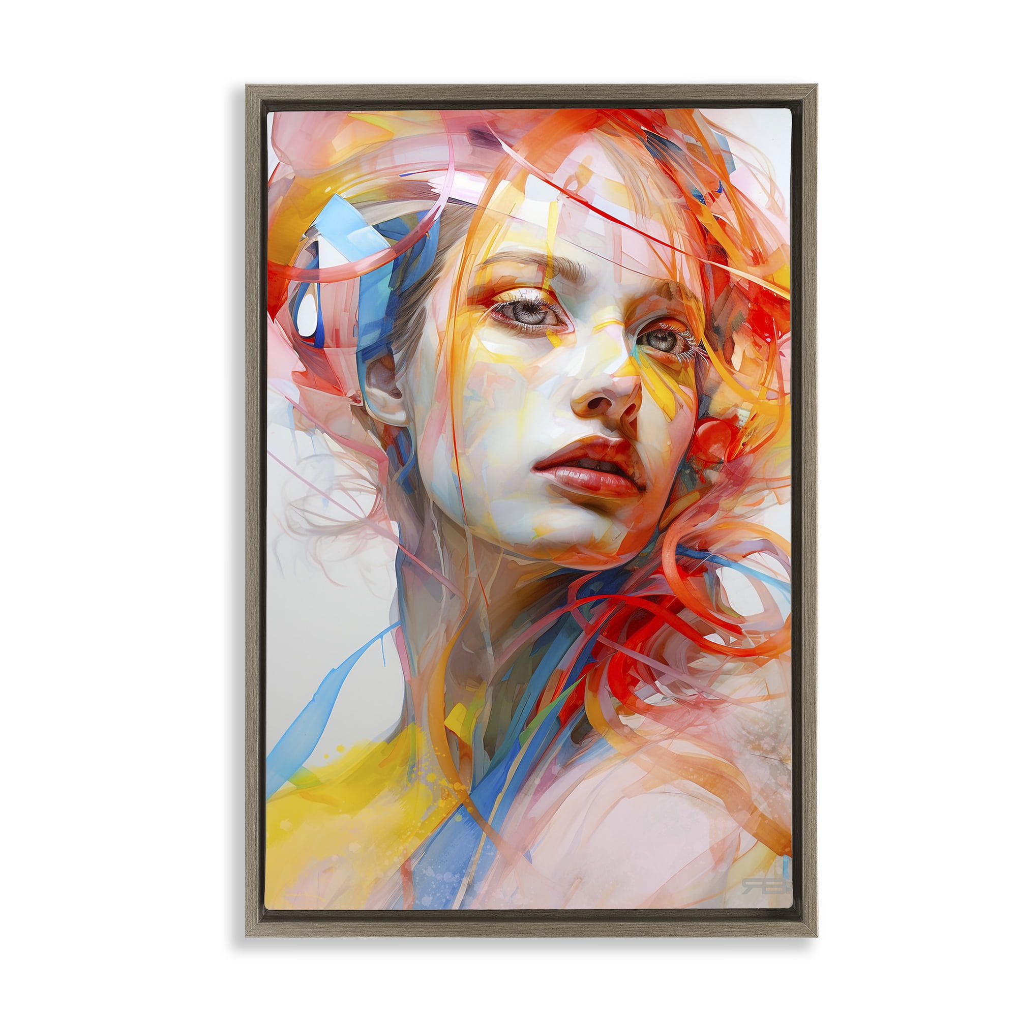 Stupell Industries Swirling Hair Portrait Novelty Painting Brown Floater Framed Art Print Wall Art, 21 x 31