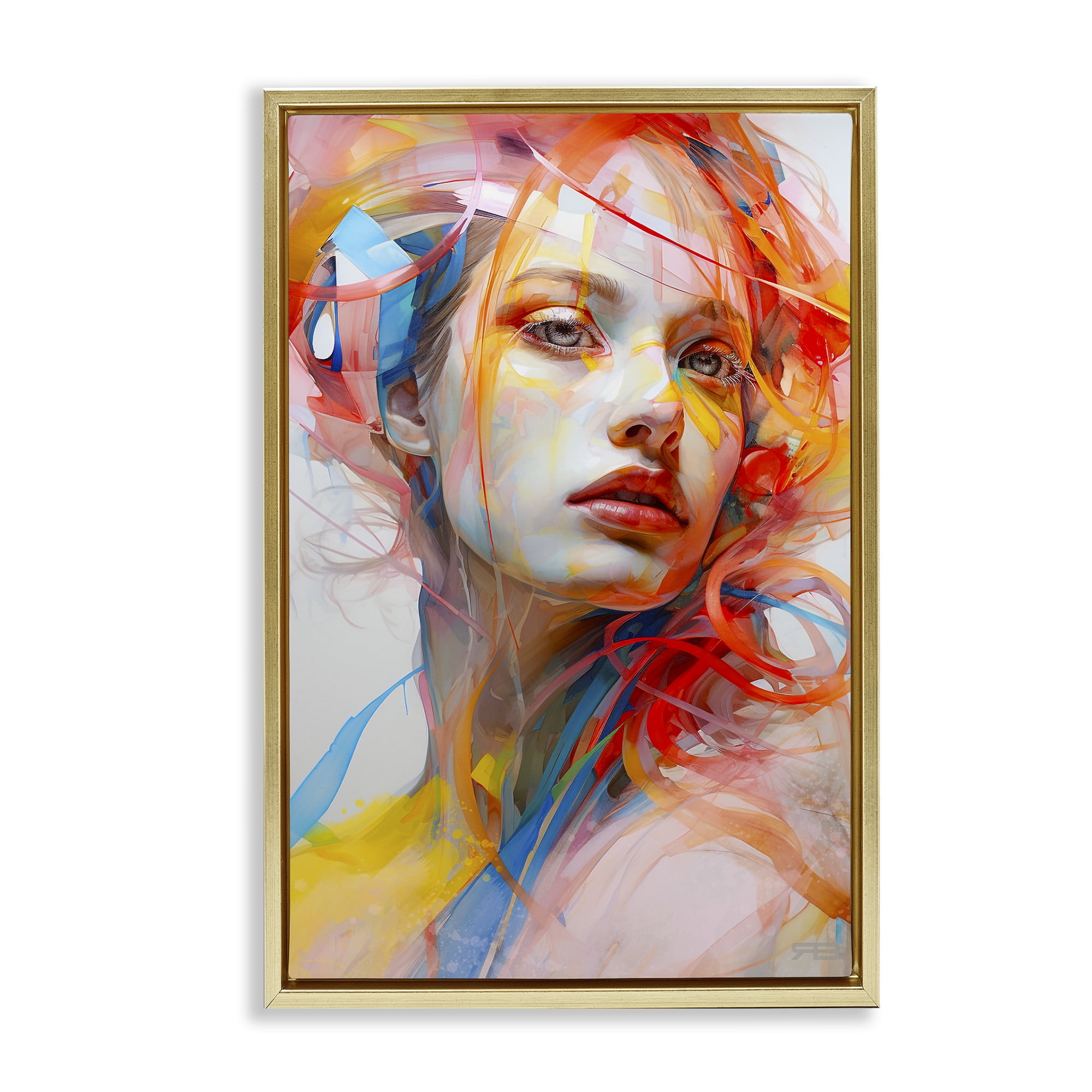 Stupell Industries Swirling Hair Portrait Novelty Painting Gold Floater Framed Art Print Wall Art, 17 x 25