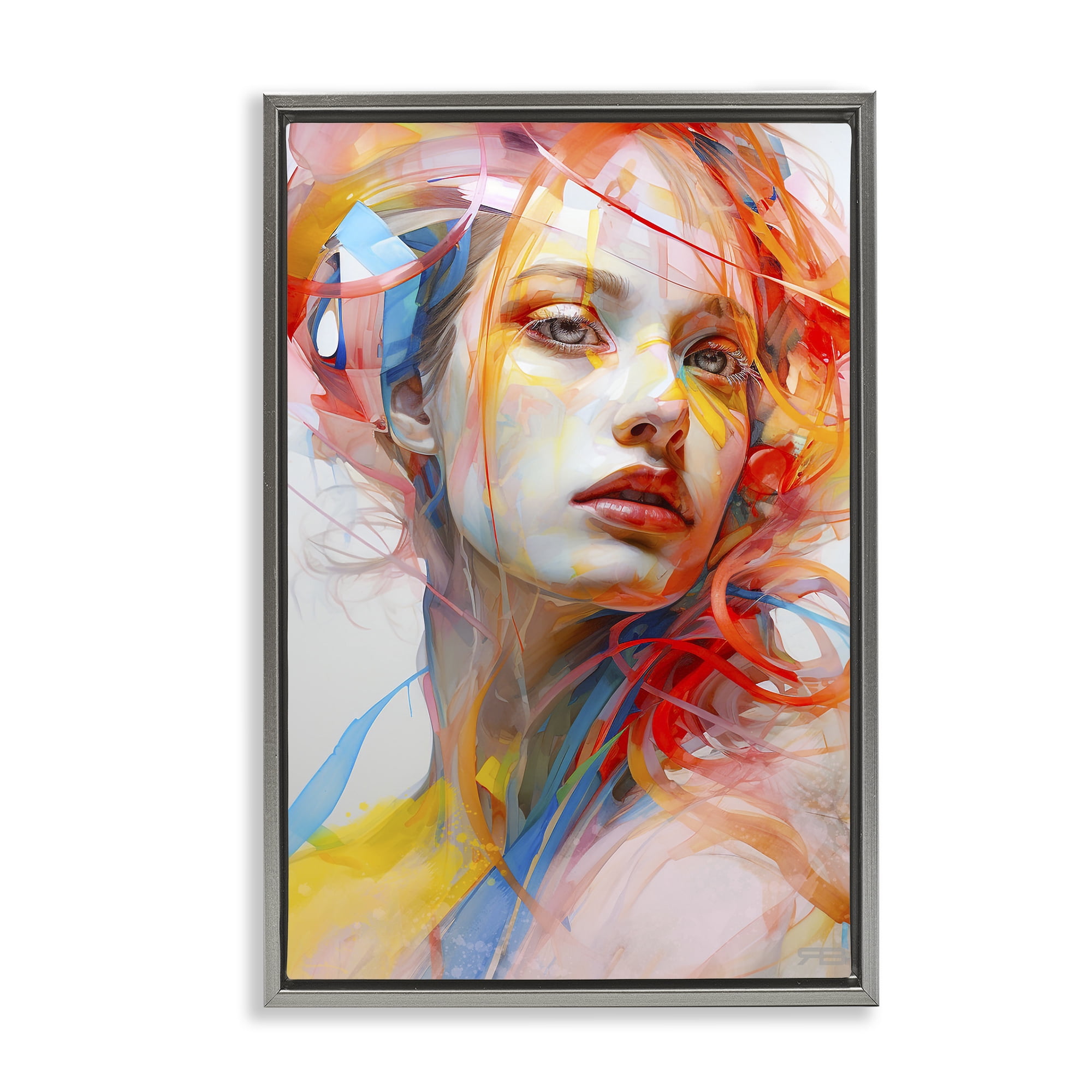 Stupell Industries Swirling Hair Portrait Novelty Painting Gray Floater Framed Art Print Wall Art, 21 x 31