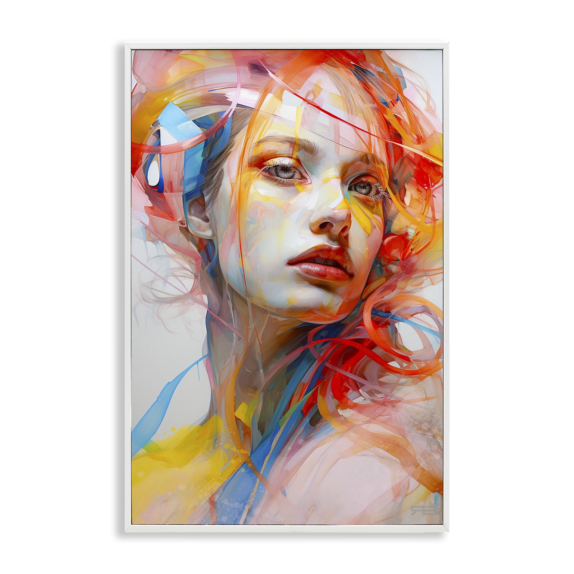 Stupell Industries Swirling Hair Portrait Novelty Painting White Framed Art Print Wall Art, 12 x 18