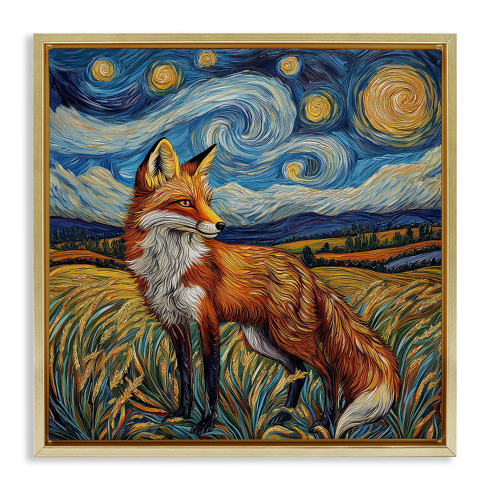 Stupell Industries Swirling Impressionist Fox Gold Framed Floater Canvas Wall Art, design by The Wands Want