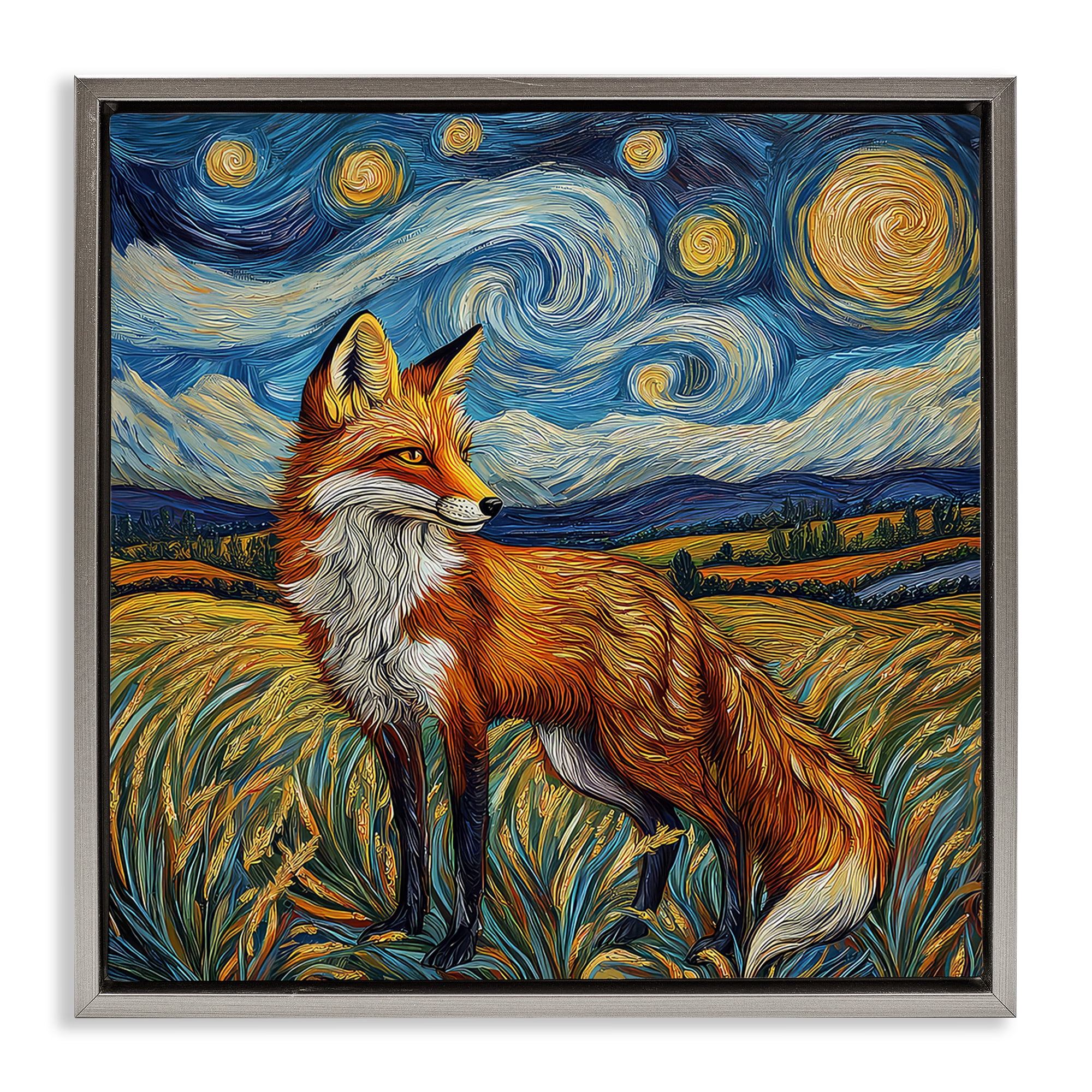 Stupell Industries Swirling Impressionist Fox Gray Framed Floater Canvas Wall Art, design by The Wands Want